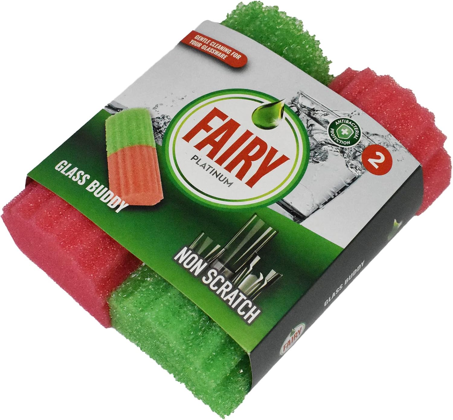 Addis Fairy Platinum Non-Scratch Glassware Cup Clean Buddy Sponge, Pack of 2