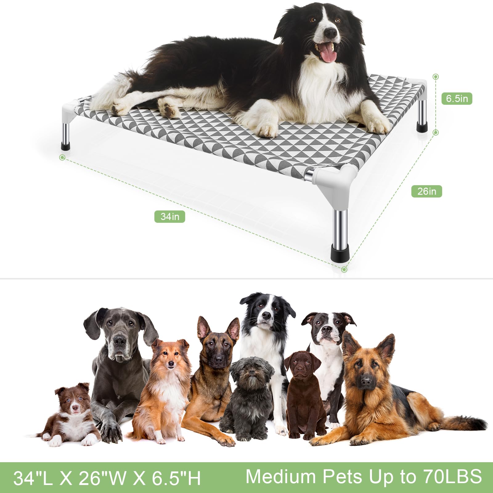 Kuntrust Elevated Outdoor Dog Bed - Breathable Cotton Fabric | Tool-Free Assembly | Grey 6