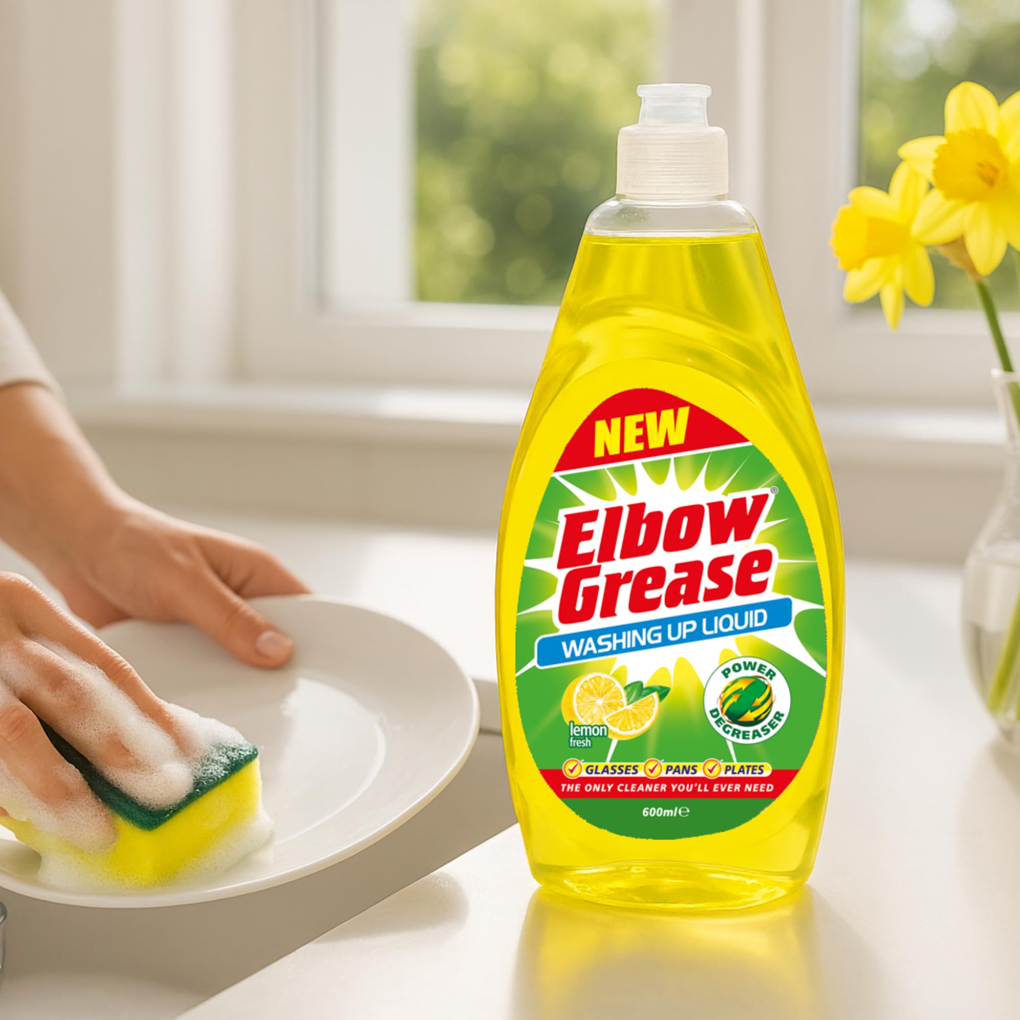 Elbow Grease Washing Up Liquid | Power Degreaser - Soap for Hand Washing Dishes, Pots, Pans & Glasses (Lemon, 600ml) 3