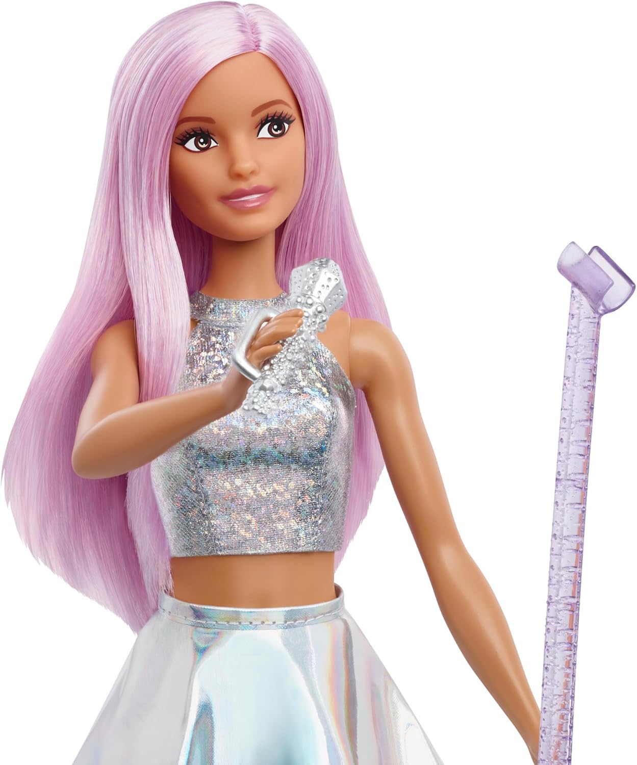 Barbie Pop Star Doll - Iridescent Skirt, Microphone & Stand, Pink Hair (Ages 3+) 4