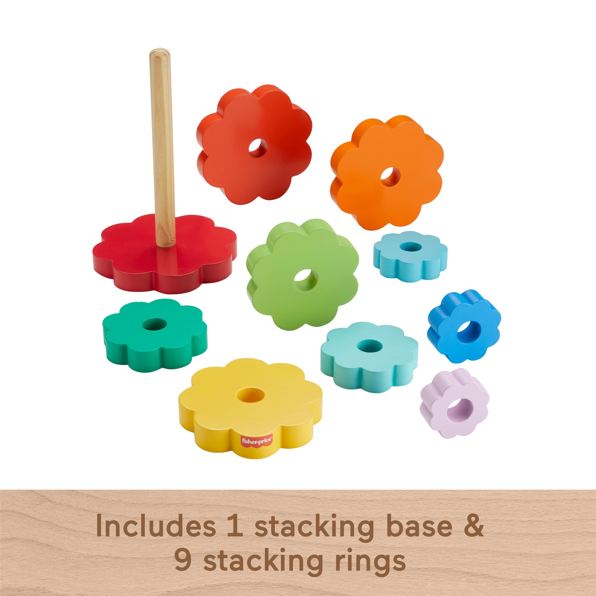 Fisher-Price Wooden Ring Stacker Toy - 10-Piece Educational Stacking Set for Toddlers 18+ Months 4