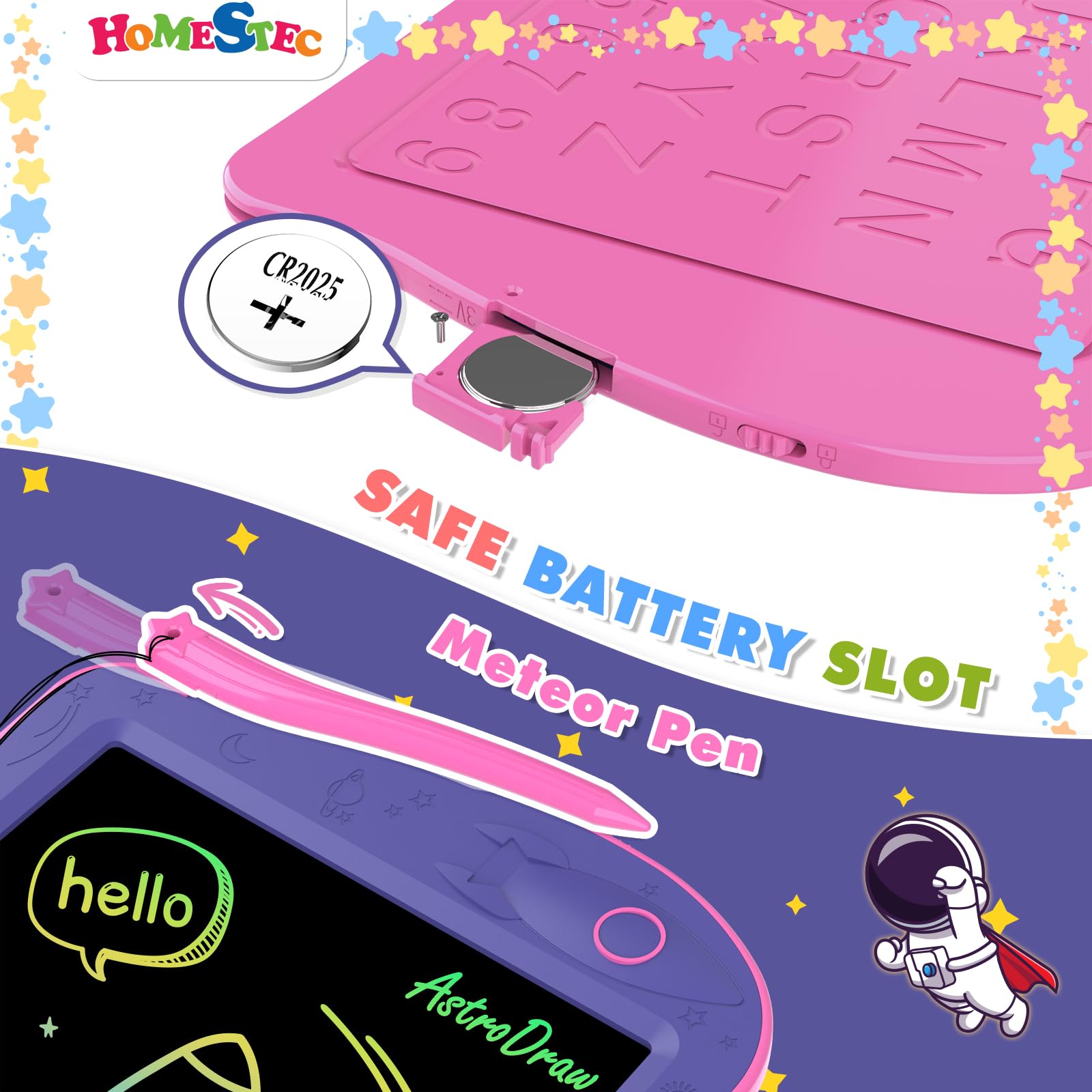 HOMESTEC AstroDraw Space Theme LCD Drawing Tablet for Kids 3
