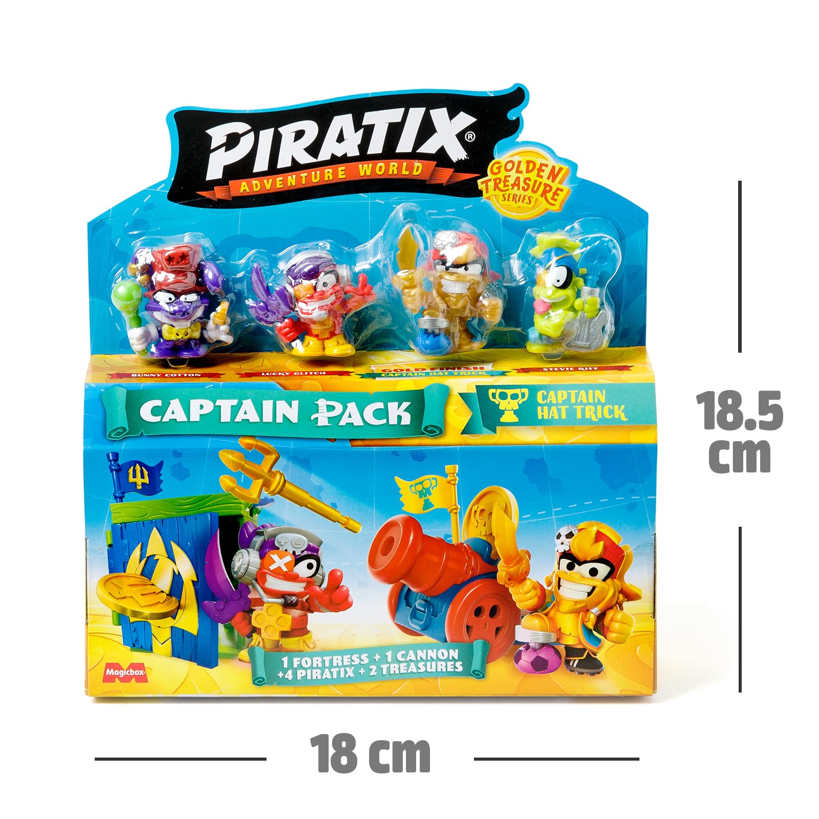PIRATIX Golden Treasure Series – Captain Pack Hat Trick - 4 Collectible Figures with Fortress, Cannon & Exclusive Treasures 16