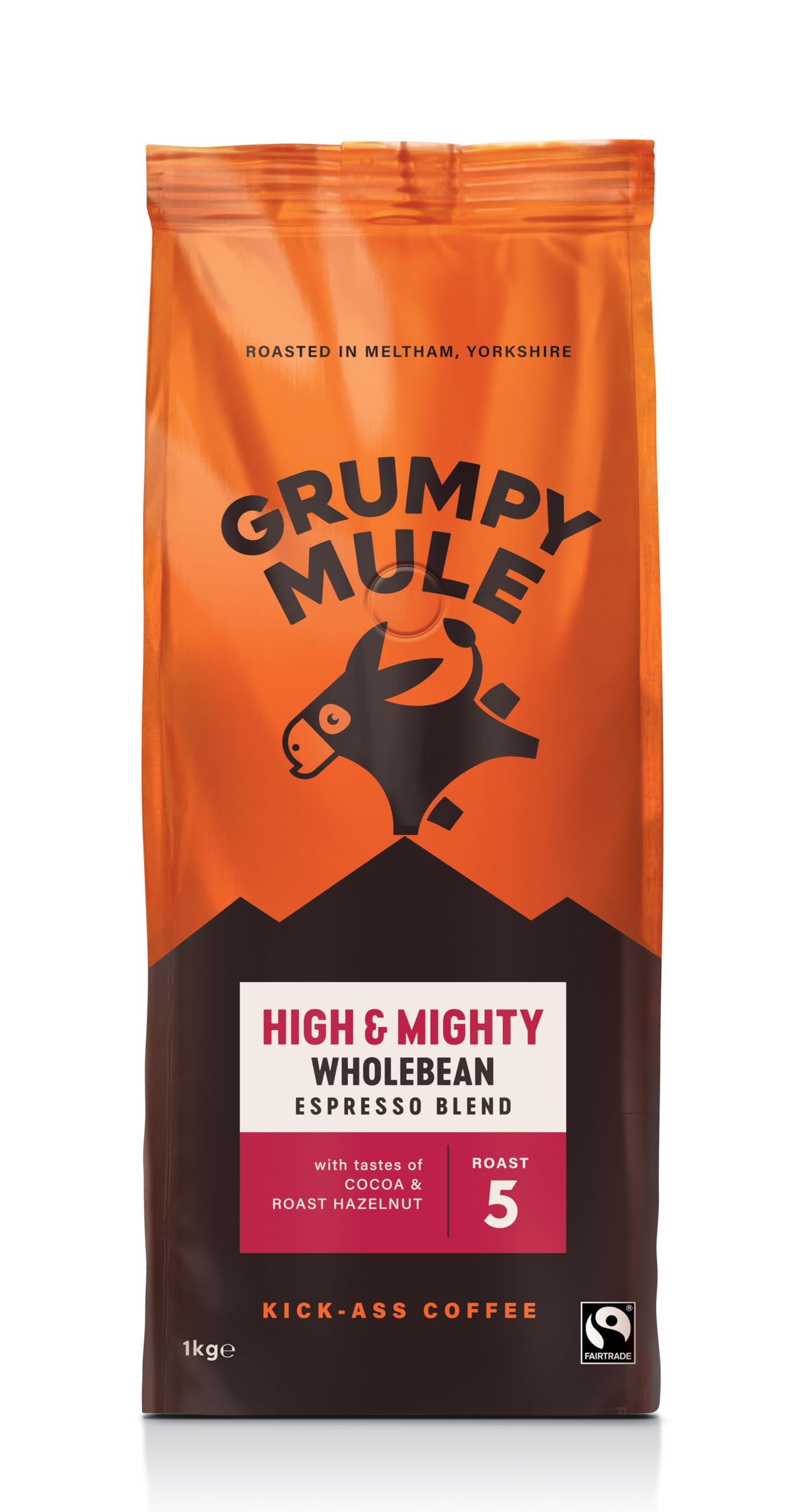 Grumpy Mule High and Mighty Espresso Blend Whole Coffee Beans - Fairtrade Arabica Coffee with Cocoa & Hazelnut Notes