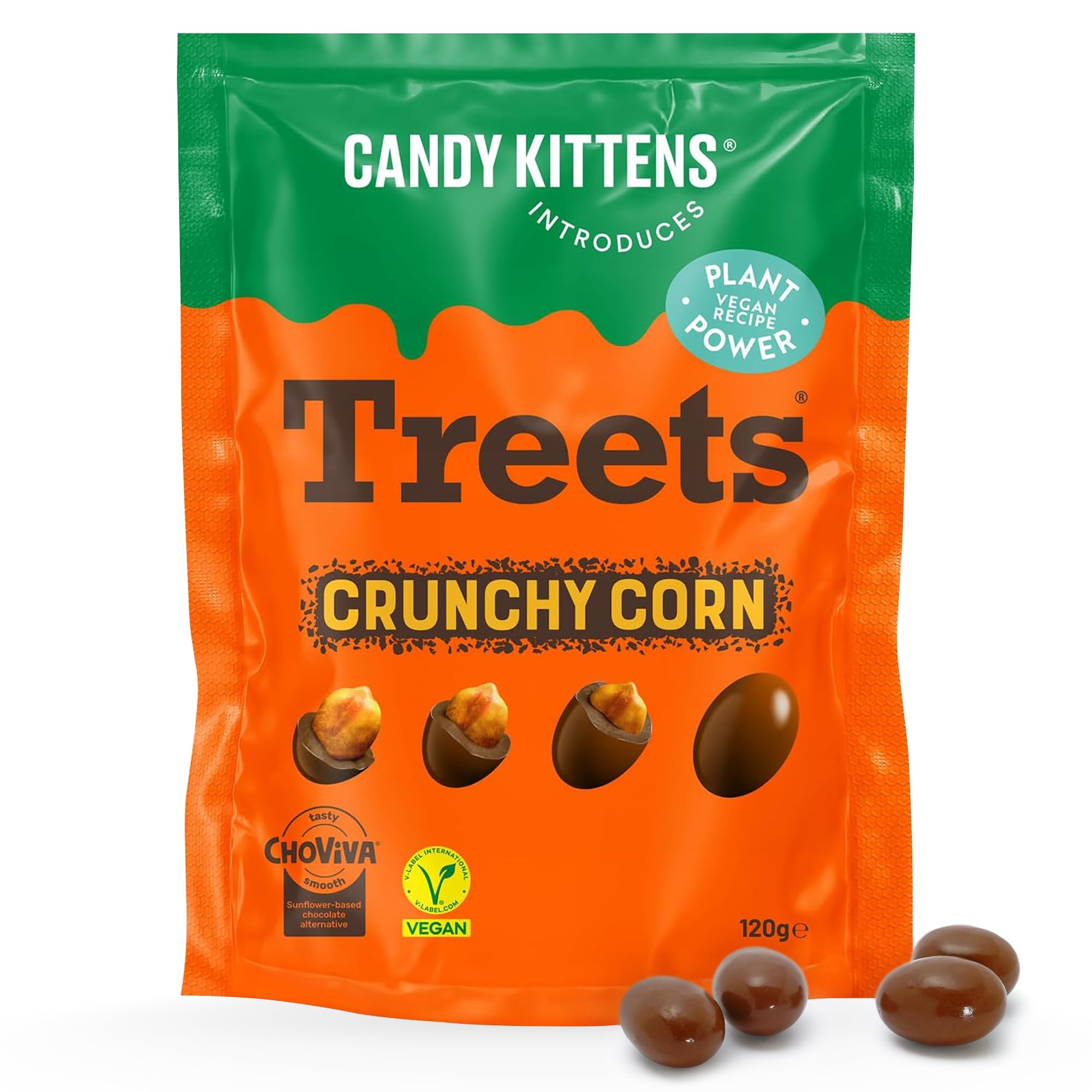 CANDY KITTENS Crunchy Treets Vegan Chocolate Covered Crunchy Corn | 120g Pack of 1