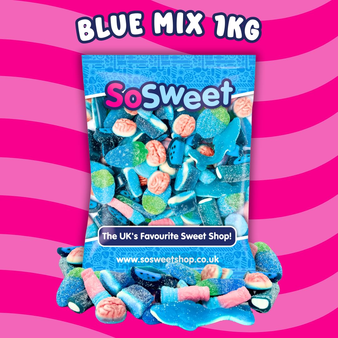 SoSweet Blue Sweet Mix – 1kg Fruity Blue-Themed Pick & Mix Sweets for Parties, Baby Showers & Events