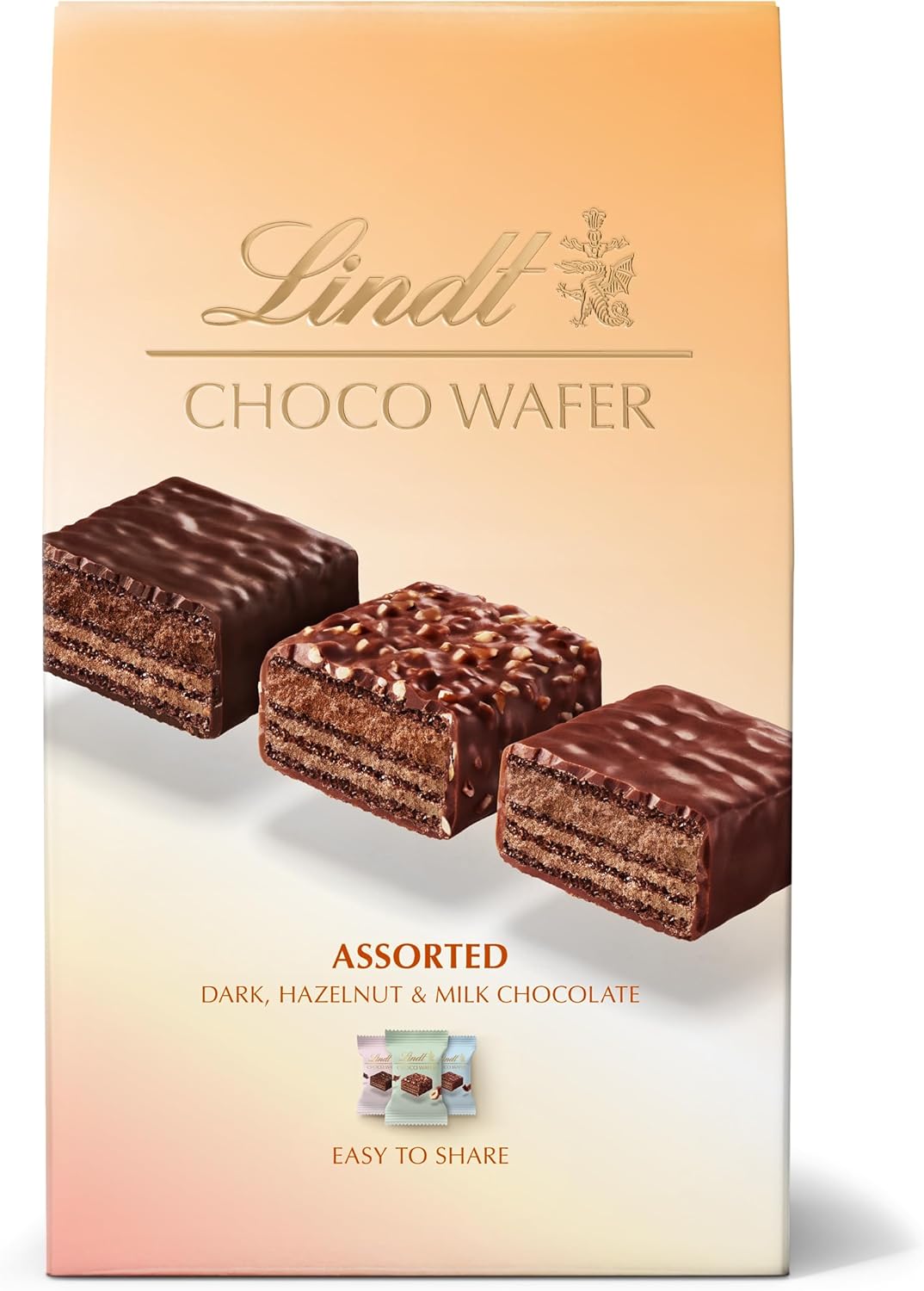 Lindt Choco Wafers Assorted Flavours - Milk, Dark & Hazelnut Chocolate Covered Wafers 135g