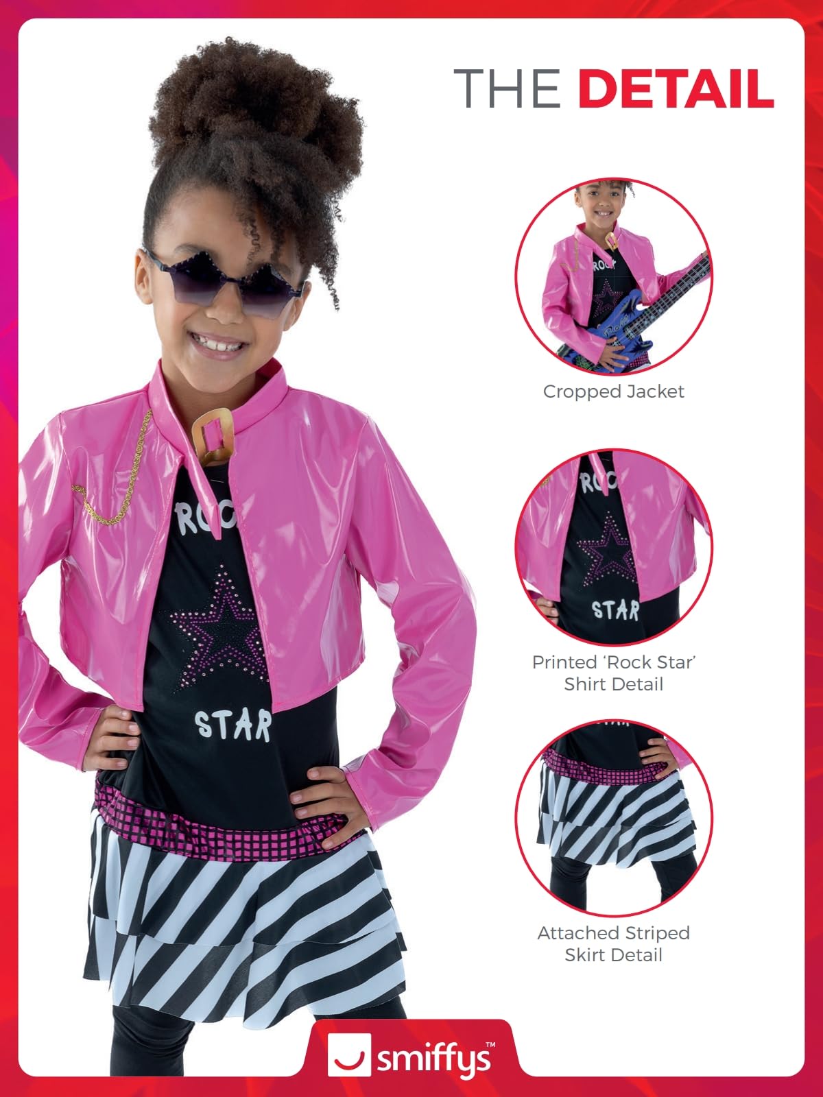 Smiffys Rockstar Glam Costume - Black with Top & Jacket, Ages 7-9 6