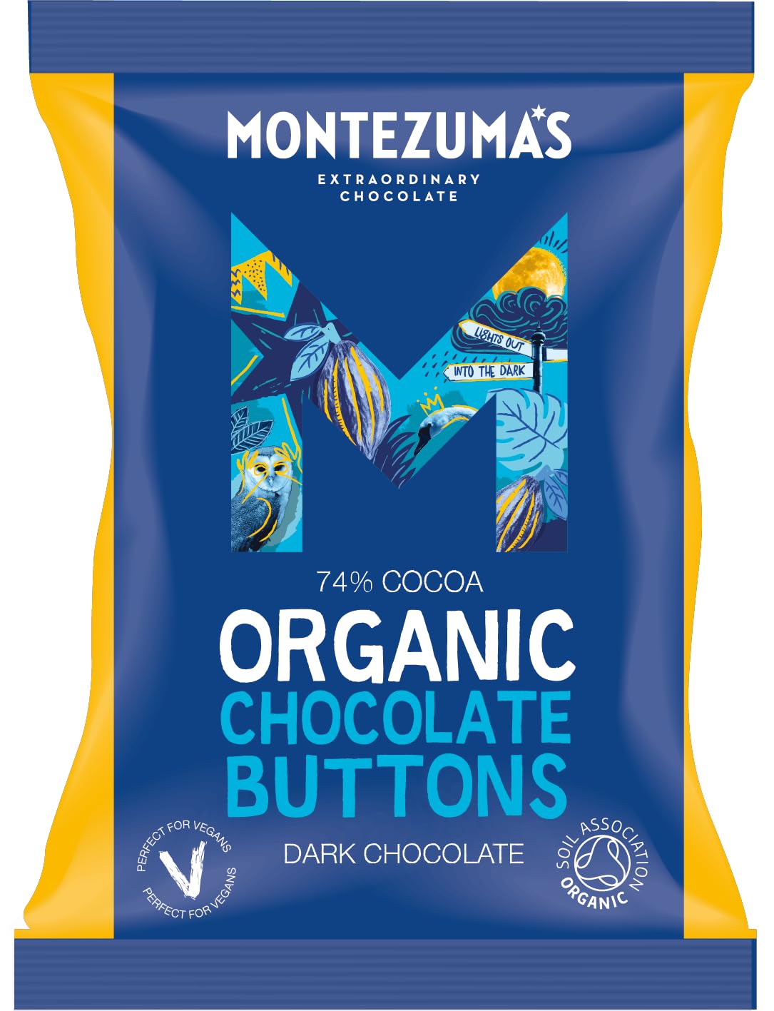 Montezuma Bio-Dunkelschokoladenknöpfe mit 74 % Kakaoanteil, glutenfrei, 120 g