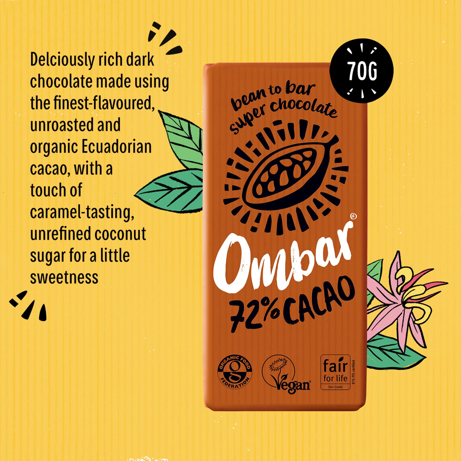 Ombar 72% Dark Chocolate Bar - Organic Fair Trade Vegan Chocolate 3