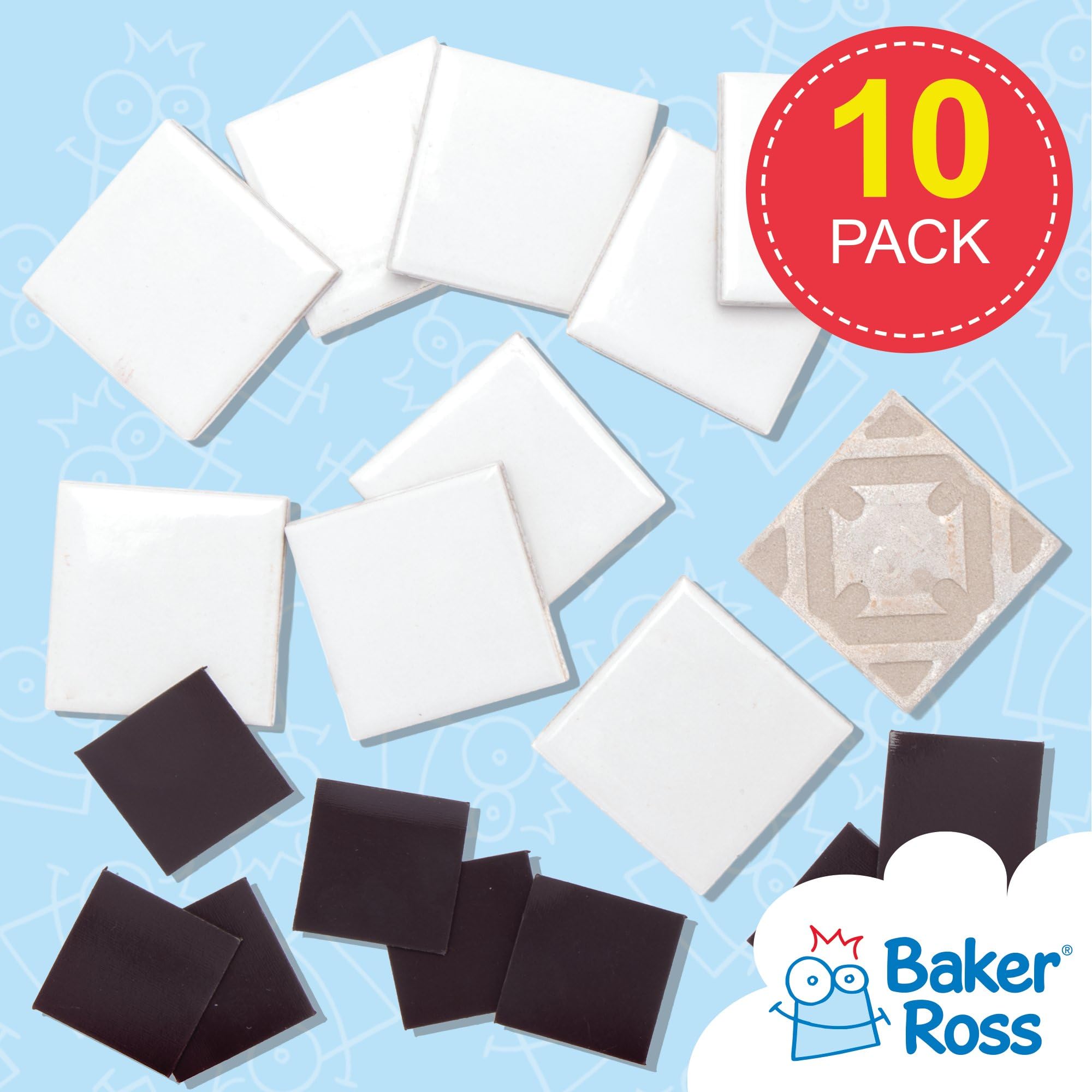 Baker Ross EK506 Porcelain Ceramic Tile Magnets - Pack of 10 | 4.5cm x 4.5cm | Customisable