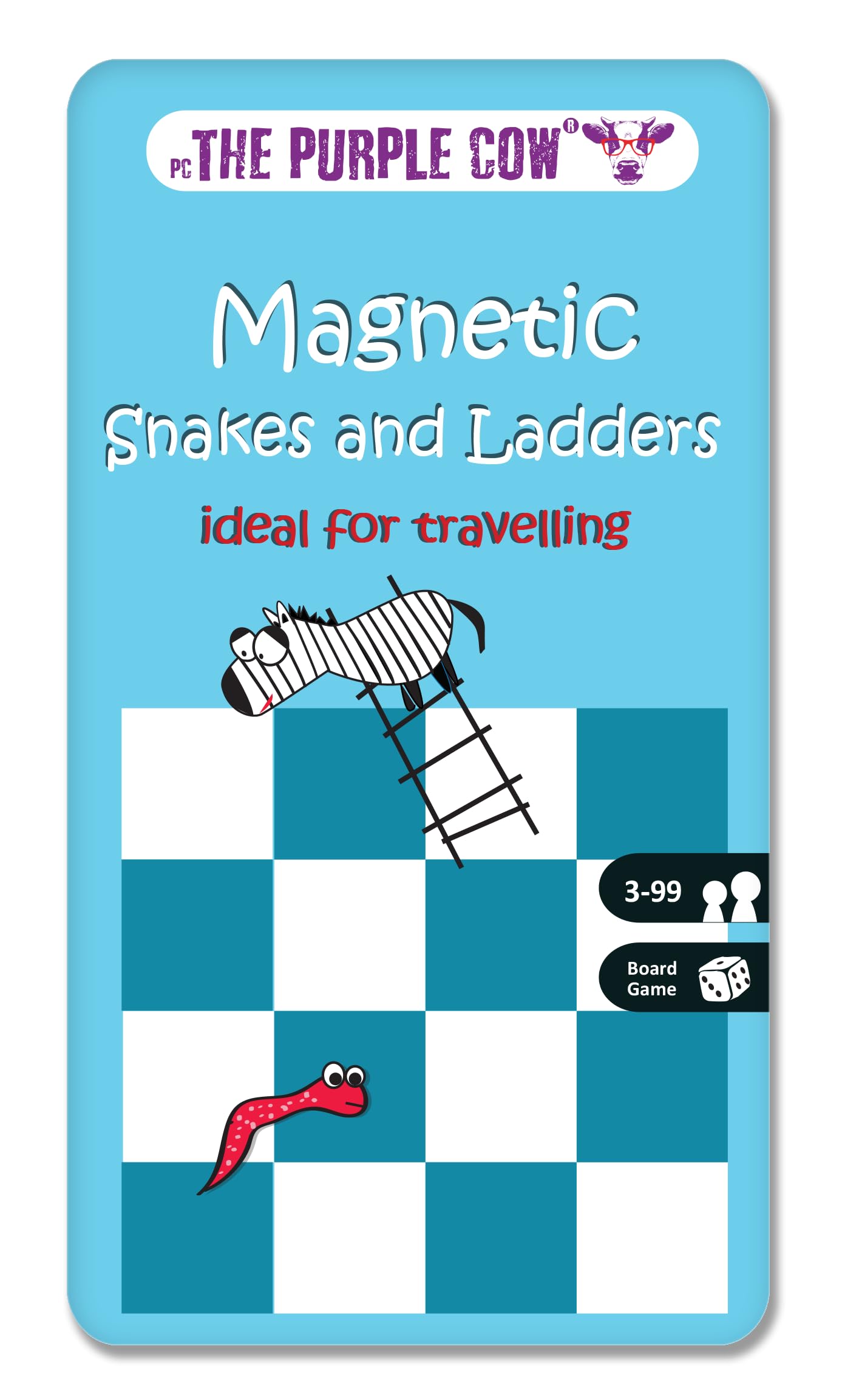 The Purple Cow Snakes and Ladders Magnetic Travel Game in Purple Tin