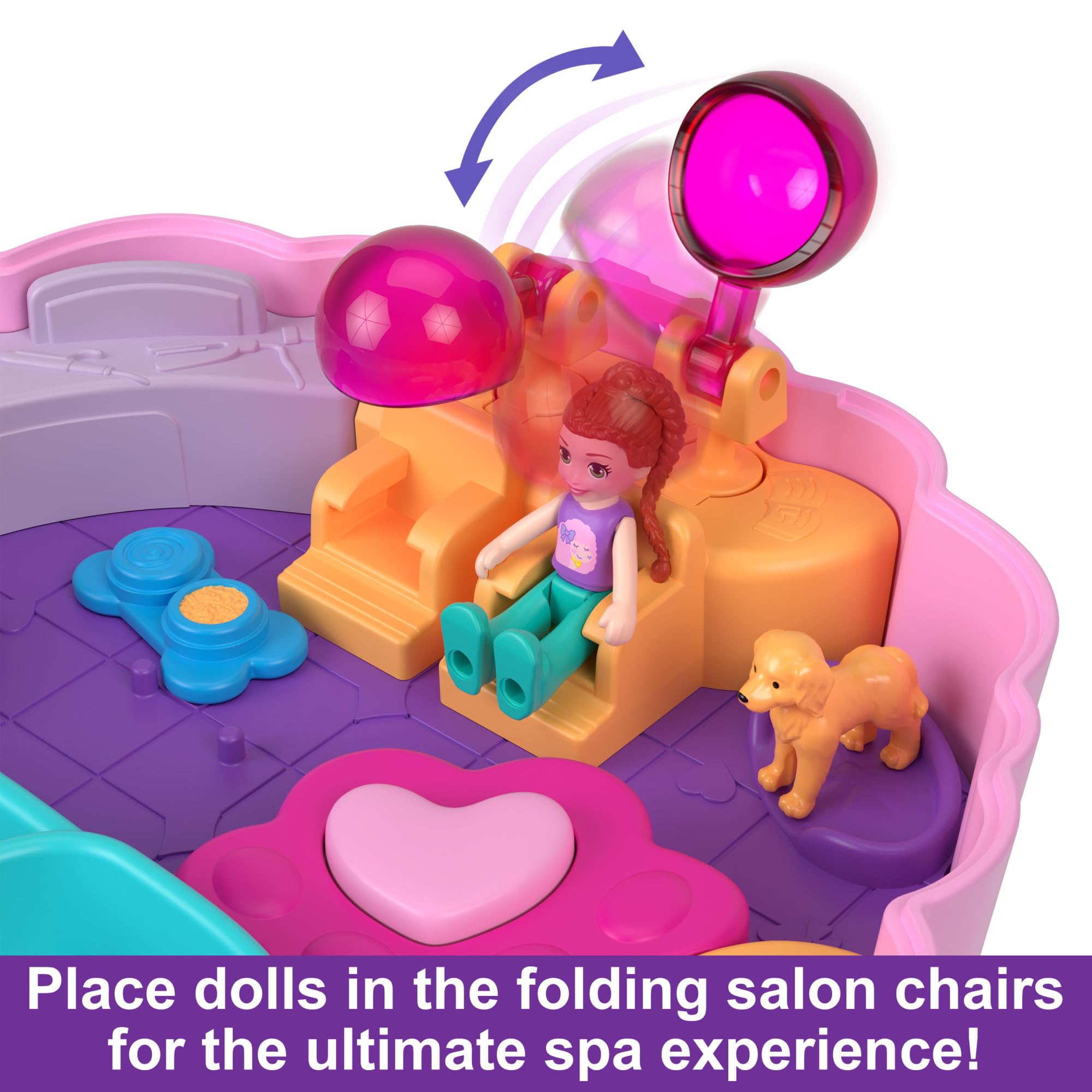 Polly Pocket Groom & Glam Poodle Compact Playset - Water Play & Color-Change Features, Ages 4+