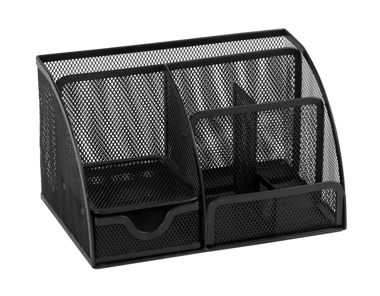 Osco Small Wiremesh Desk Organiser - 6 Compartments + 1 Drawer | Black Metal