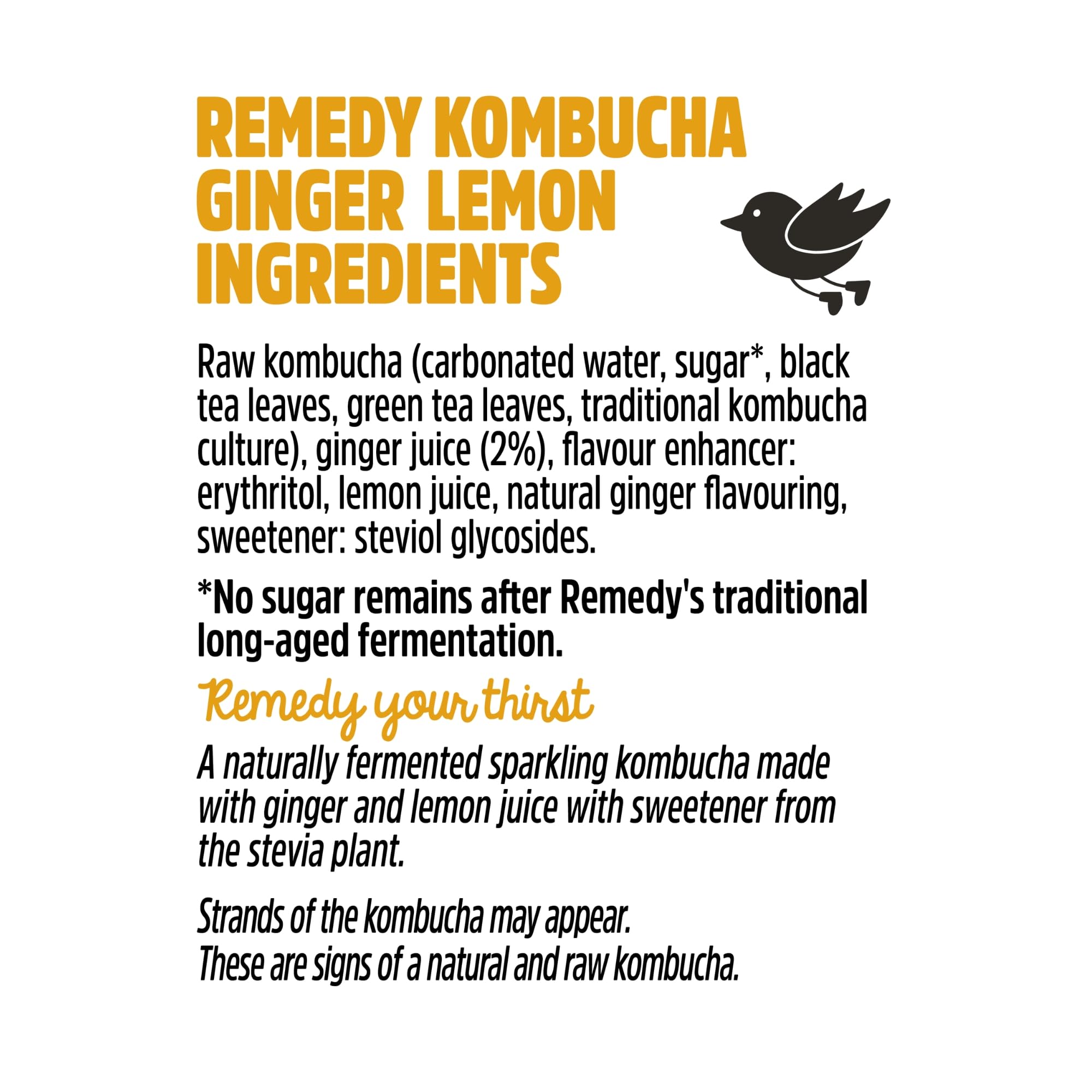 Remedy Ginger Lemon Kombucha - Sparkling Live Cultured Tea (500ml)