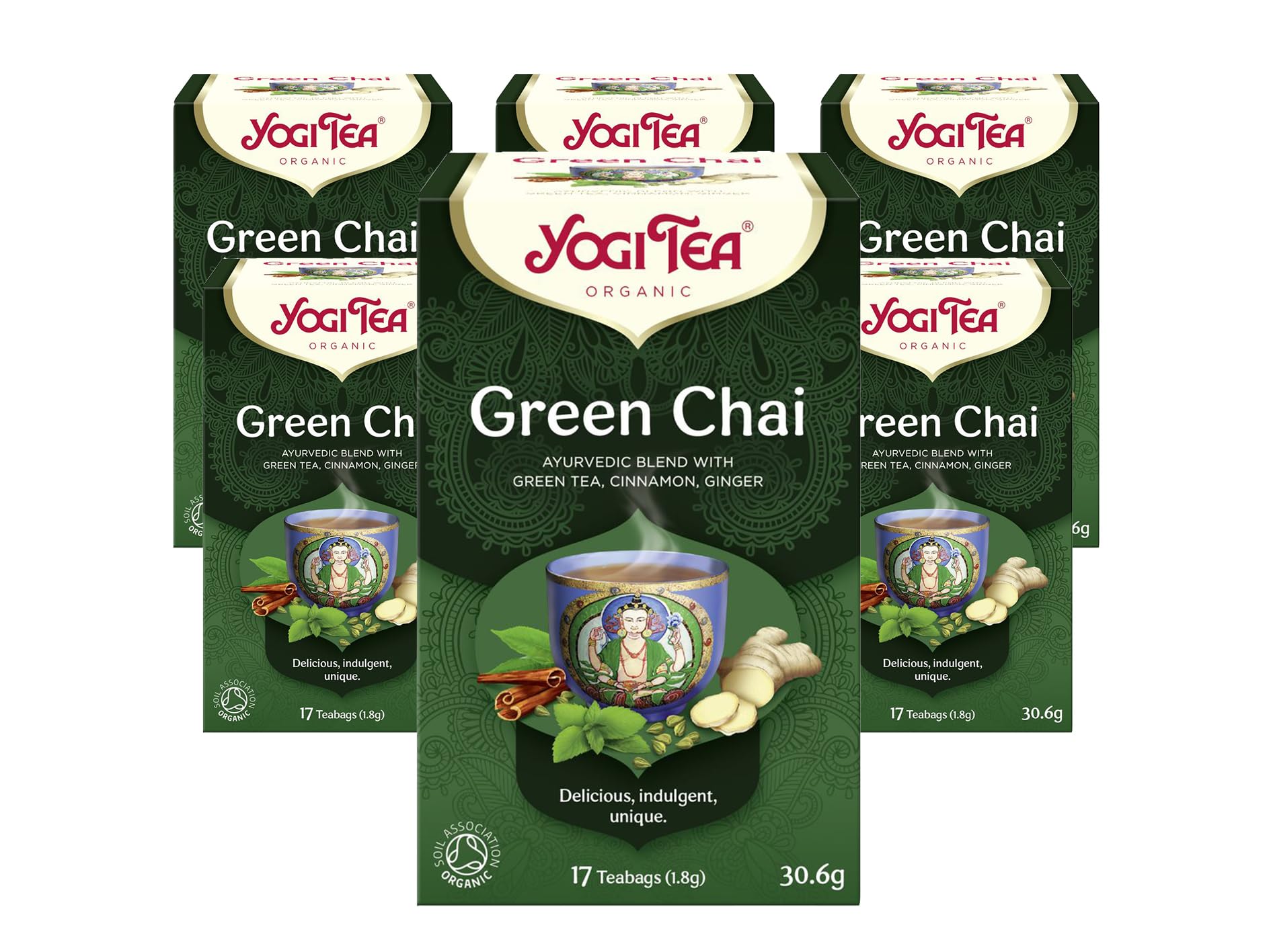 YOGI TEA Green Chai Organic Herbal Tea - Blend of Green Tea, Cinnamon & Ginger, 6 x 17 Tea Bags (102 Total)