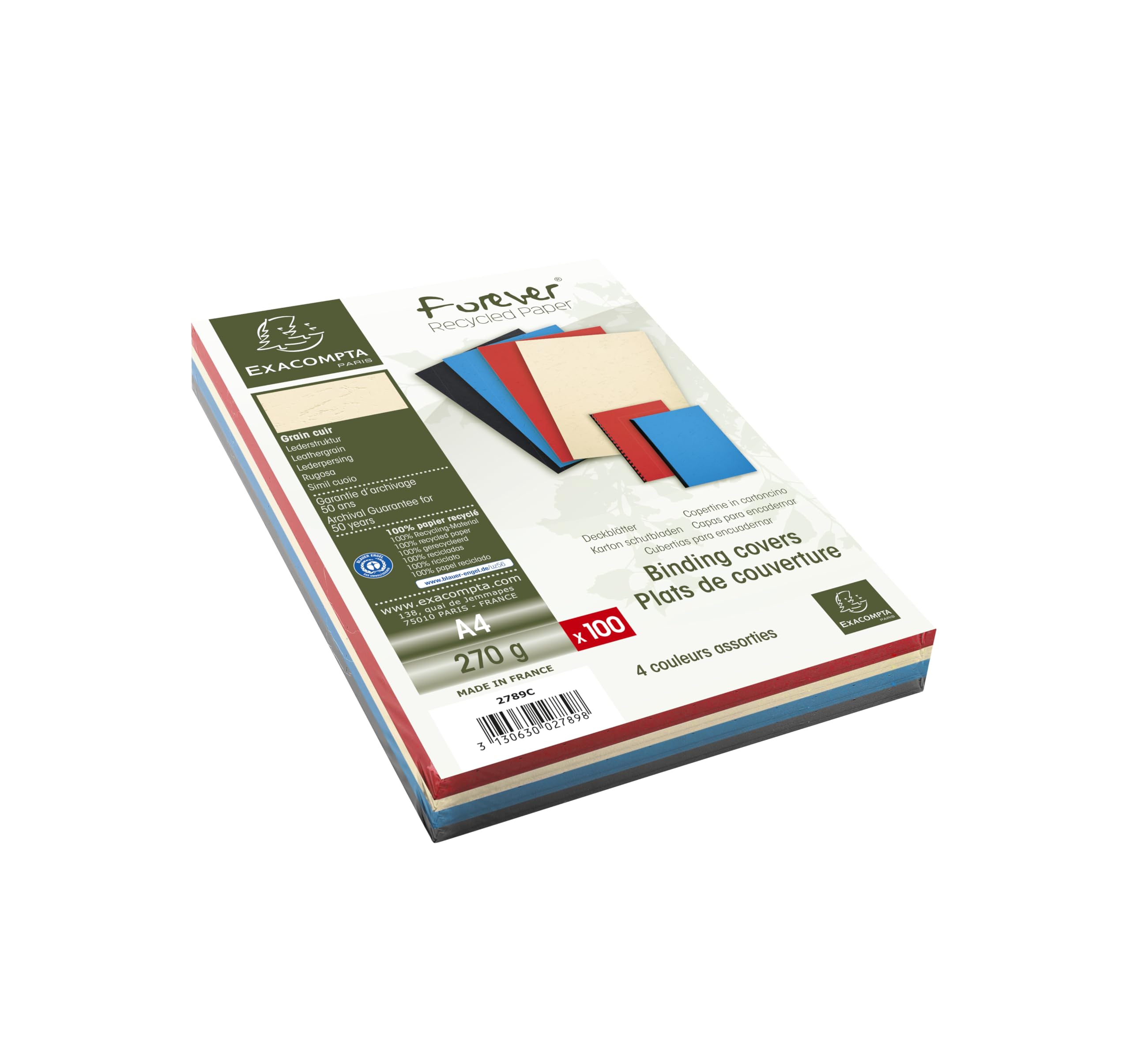 Exacompta Forever Collection Ref 2789C - A4 Binding Covers | Leather Grain Effect | 100 Pack Assorted 4