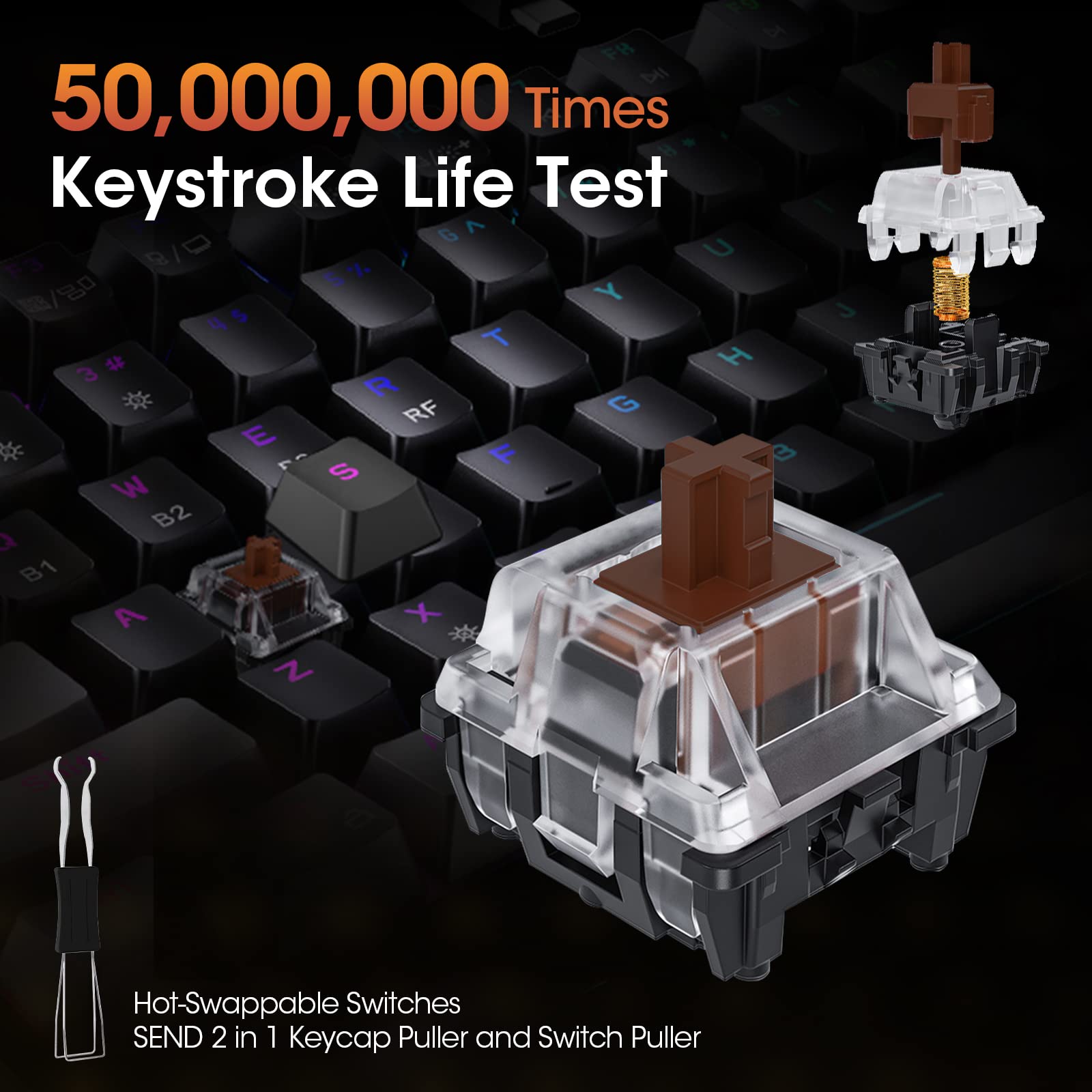 KOORUI MK082 82-Key Mechanical Gaming Keyboard - Wireless/Wired RGB Backlit with Brown Switch