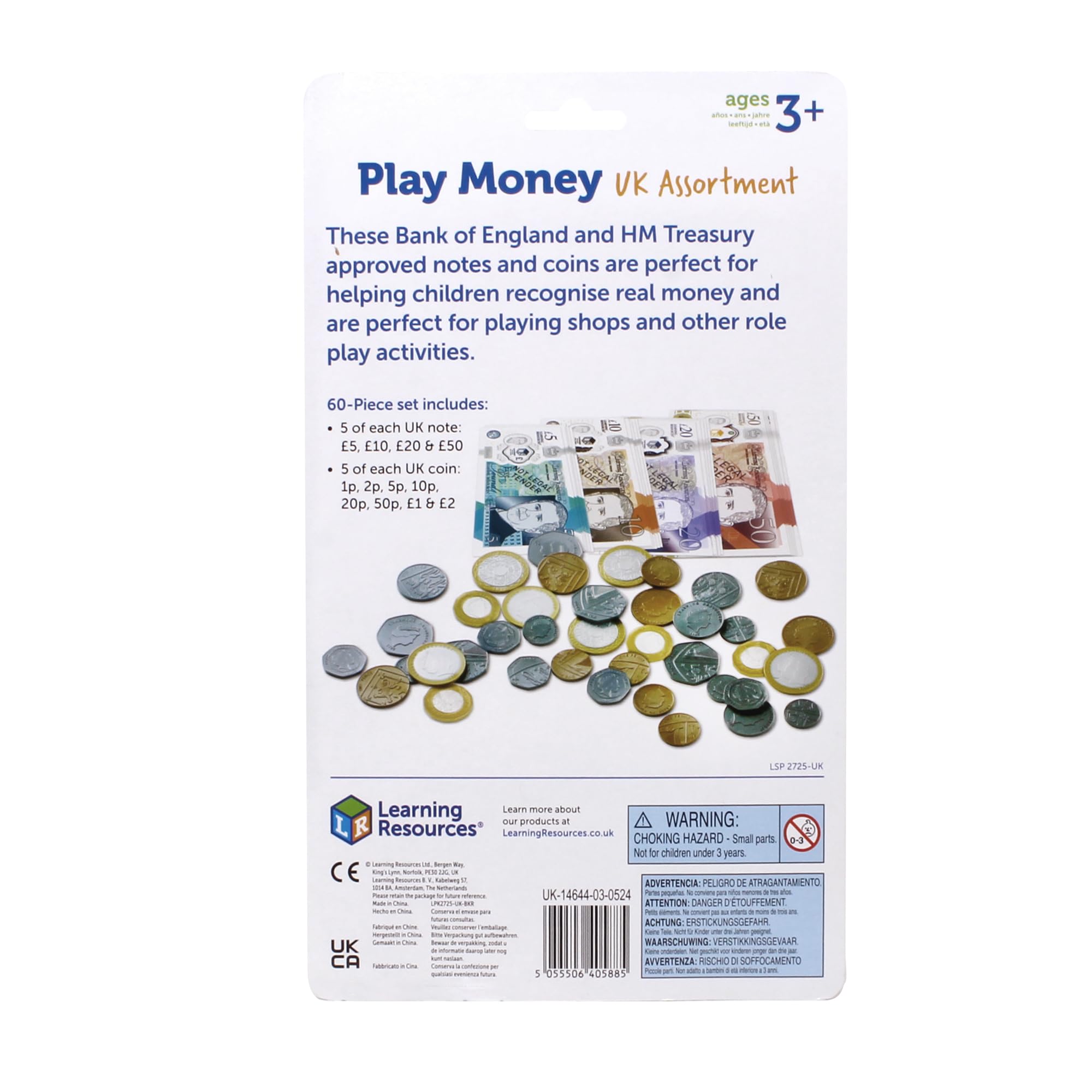 Learning Resources Play Money UK Assortment - Realistic Coins & Notes | Ages 3+
