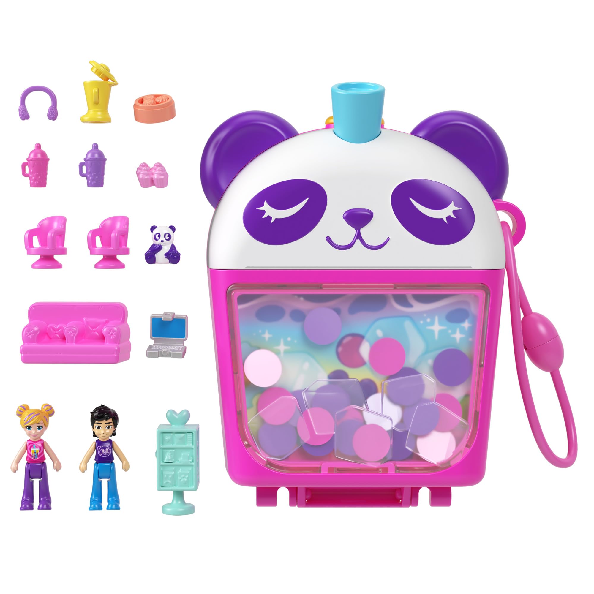 Polly Pocket Bubble Tea Panda Compact Playset with 2 Micro Dolls & 15-Piece Accessories - HWN95