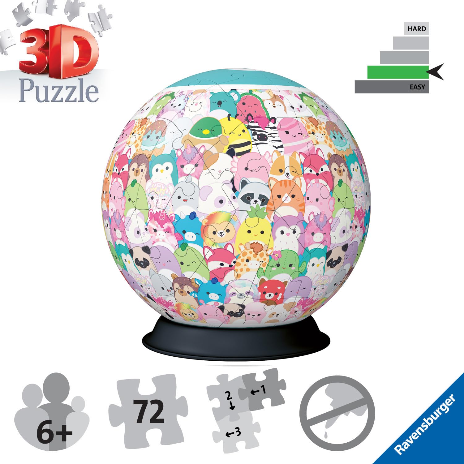 Ravensburger Squishmallows 3D Puzzle Ball 72 Pieces | Ages 6+ | No Glue Required 3