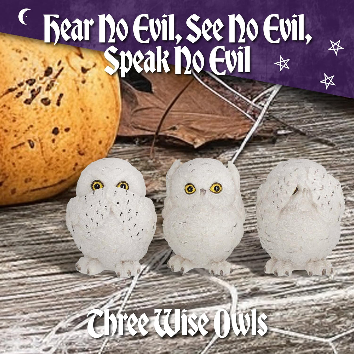Nemesis Now Three Wise Owls Figurine - 3 Owls, 8cm, White