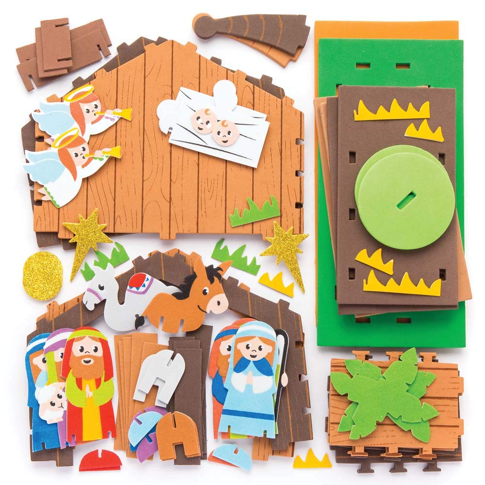 Baker Ross Foam Nativity Stable Kits - Pack of 2 | Christmas Craft | Ages 5+