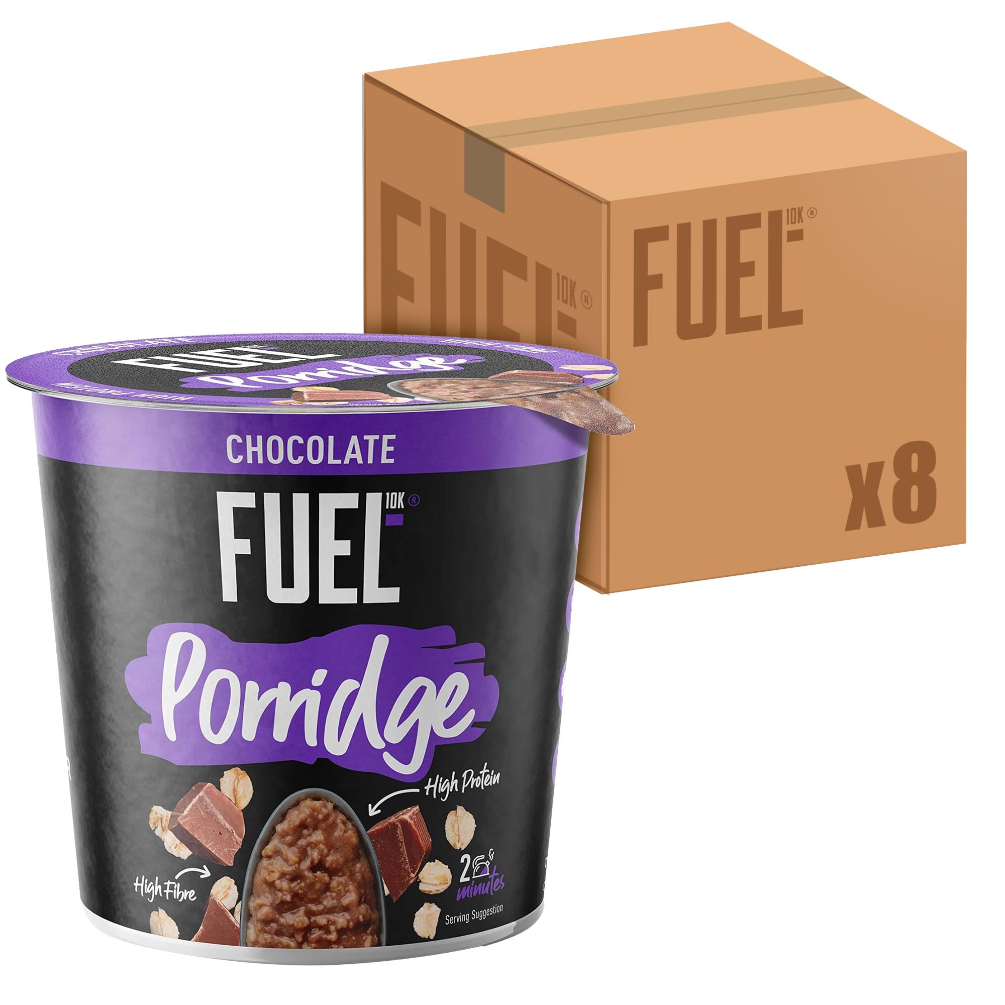 FUEL10K Chocolate High Protein Porridge Oat Cereal Pot - 8 x 70g