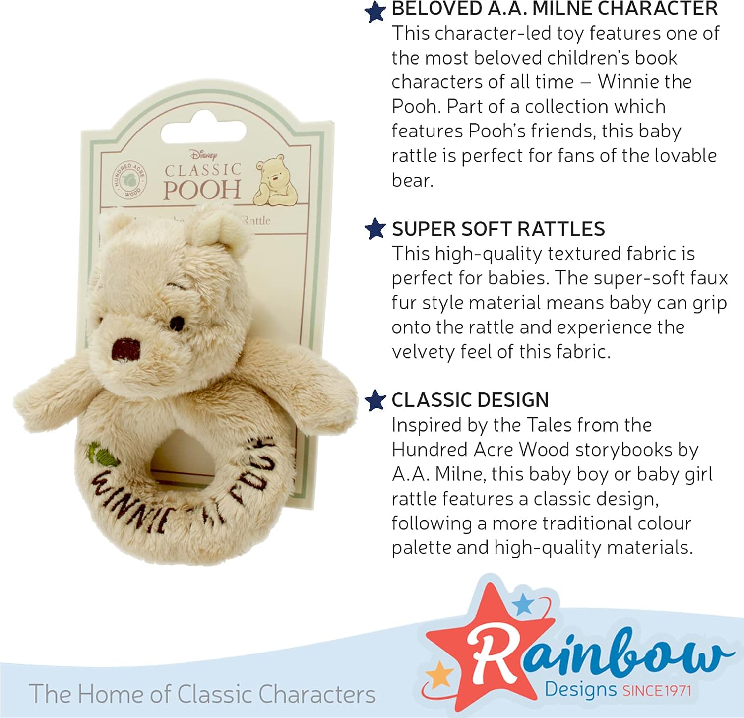 Disney Winnie the Pooh Rattle - Soft 12cm Baby Sensory Toy for Newborns 5