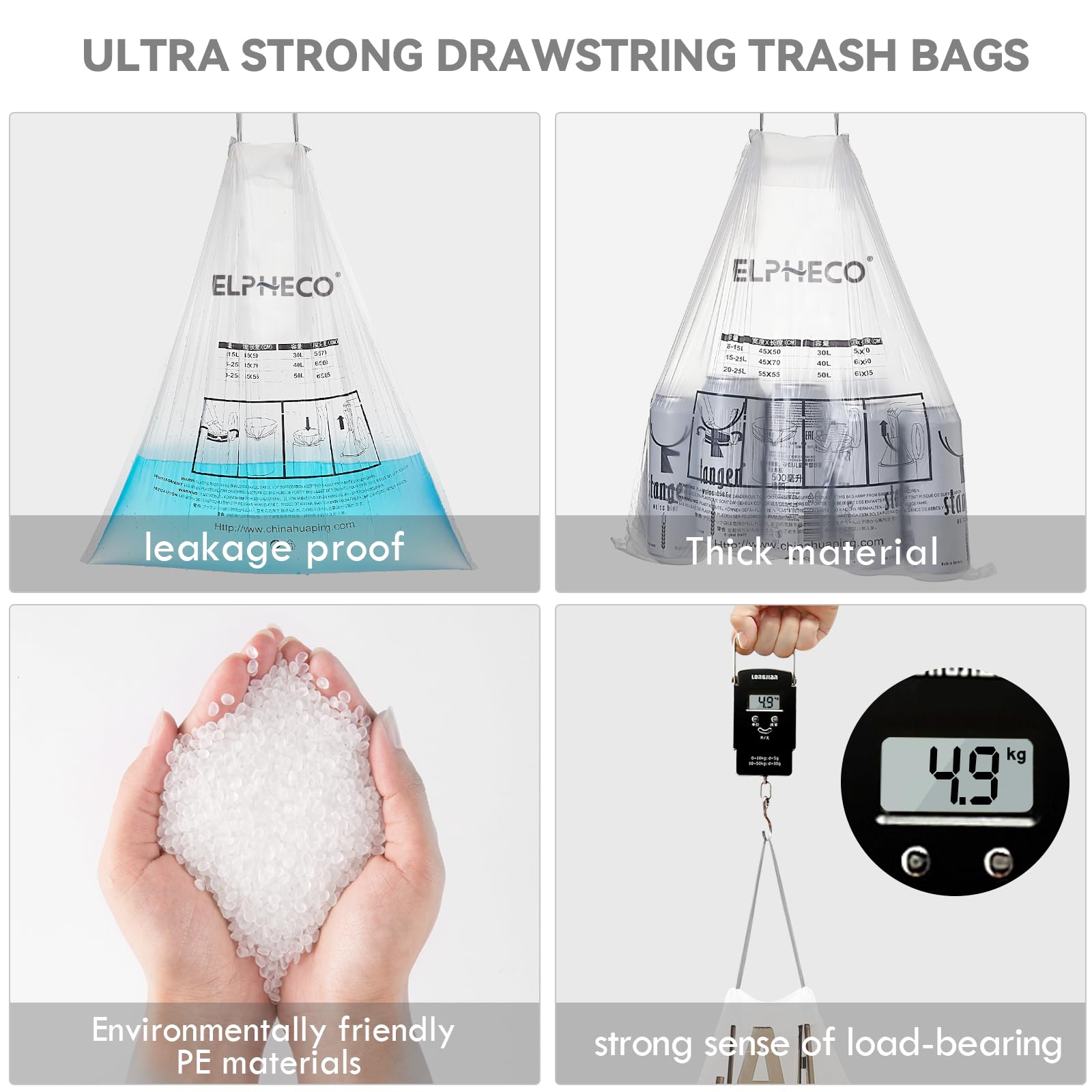 ELPHECO 180-Pack 15L Drawstring Bin Bags - Tear Resistant Trash Liners for Home, Bathroom, Kitchen & Office 3
