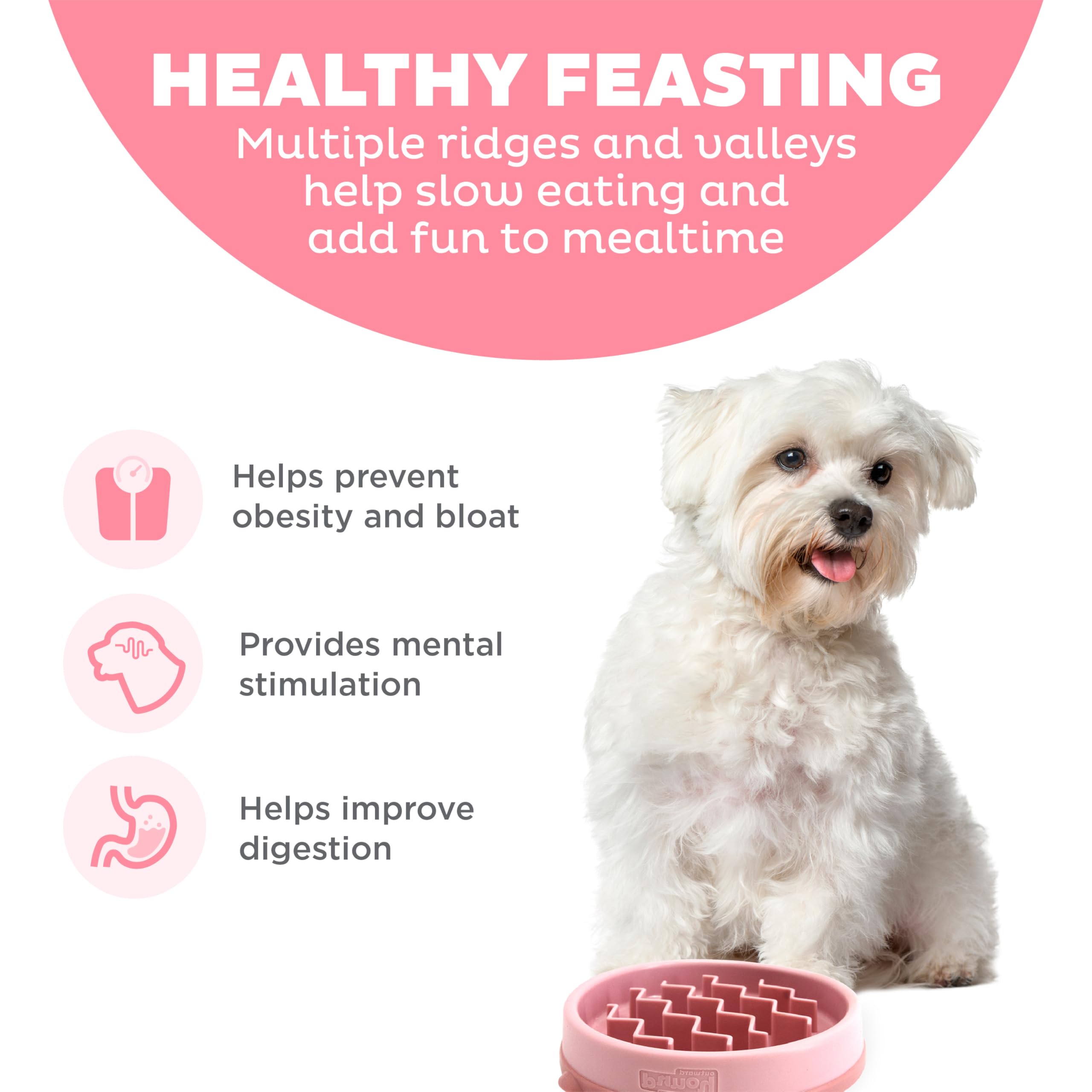 Outward Hound Puppy Slow Feeder Dog Bowl - Pink, Small Size | Nonslip Base | BPA-Free