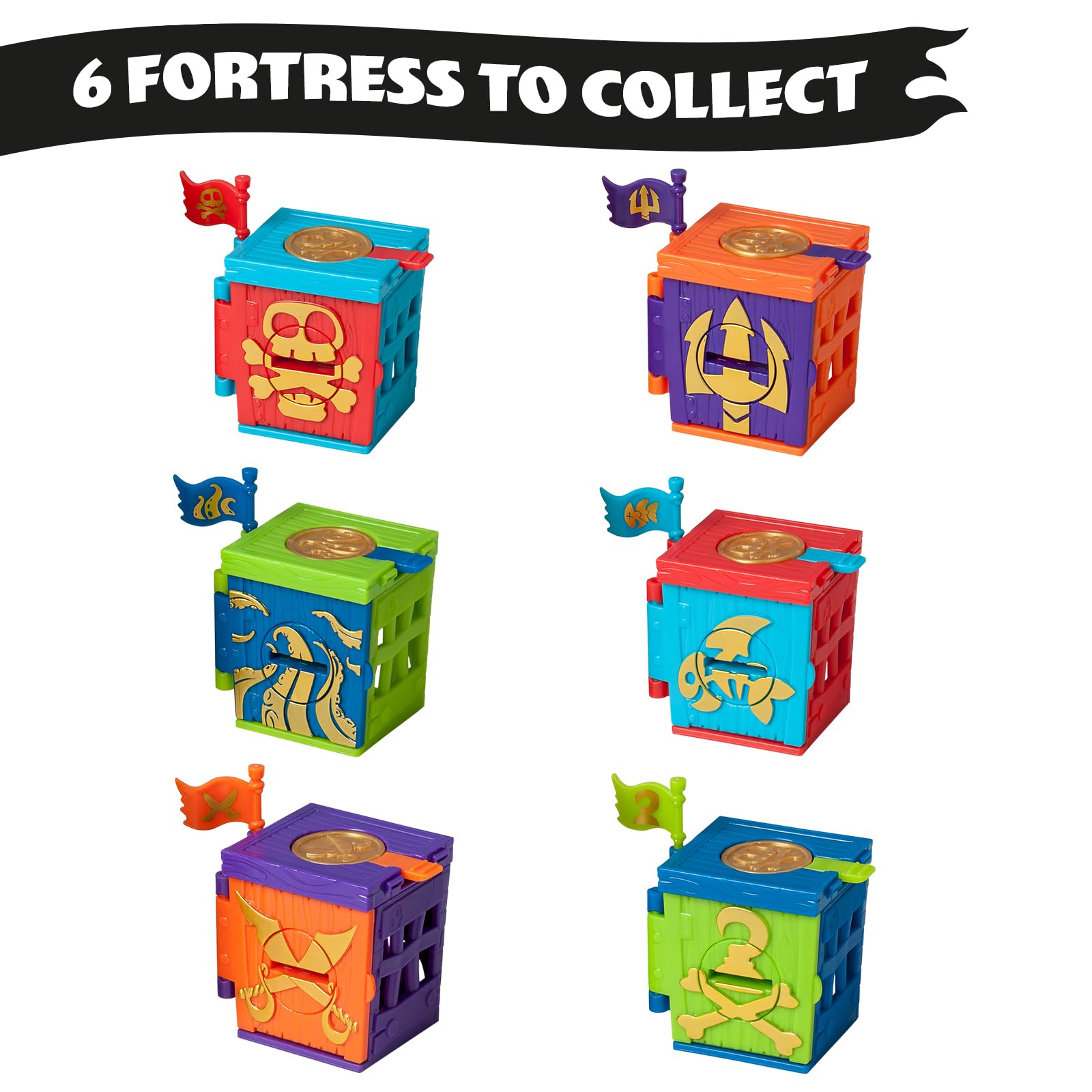 PIRATIX Golden Treasure Series – Captain Pack Hat Trick - 4 Collectible Figures with Fortress, Cannon & Exclusive Treasures 3