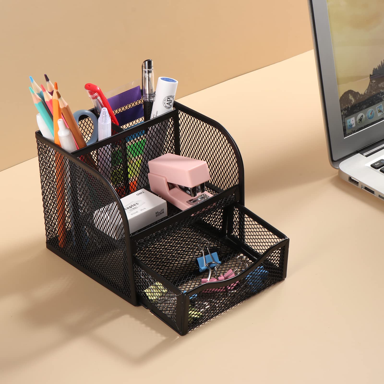 Vinabo Metal Mesh Desk Organiser - 4 Compartments | Tabletop Mount | Space Saving 7