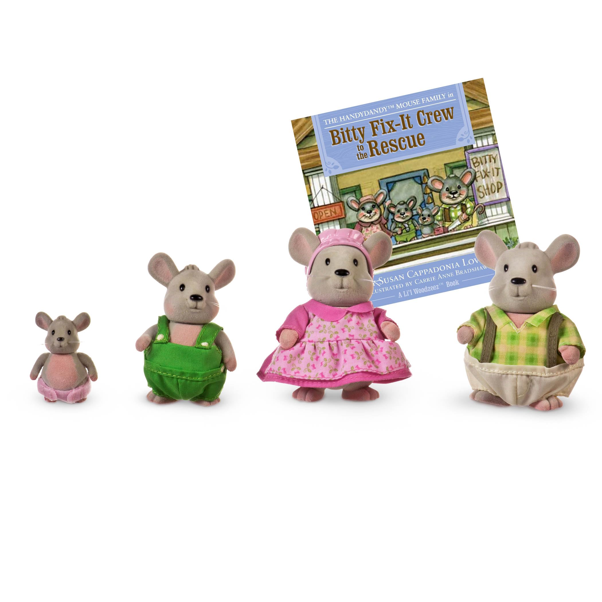 Li'l Woodzeez Handydandy Mice Family Set - 4 Collectible Wooden Figures with Storybook, Ages 3+ 9