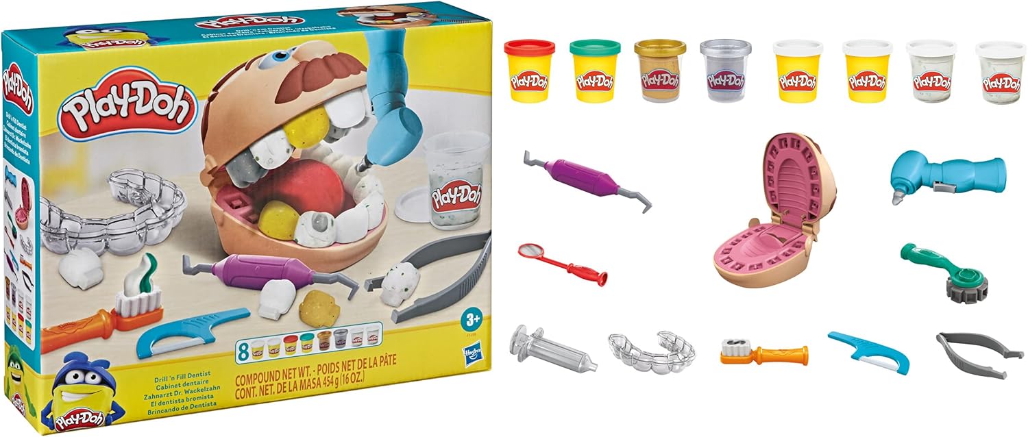 Play-Doh Drill 'n Fill Zahnarzt – Zahnarzt-Spielset für Kinder ab 3 Jahren 3