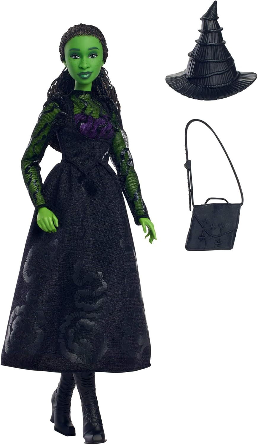Mattel Wicked Elphaba Fashion Doll & Accessories - Green Skin, Braided Hair, Movie-Inspired Outfit