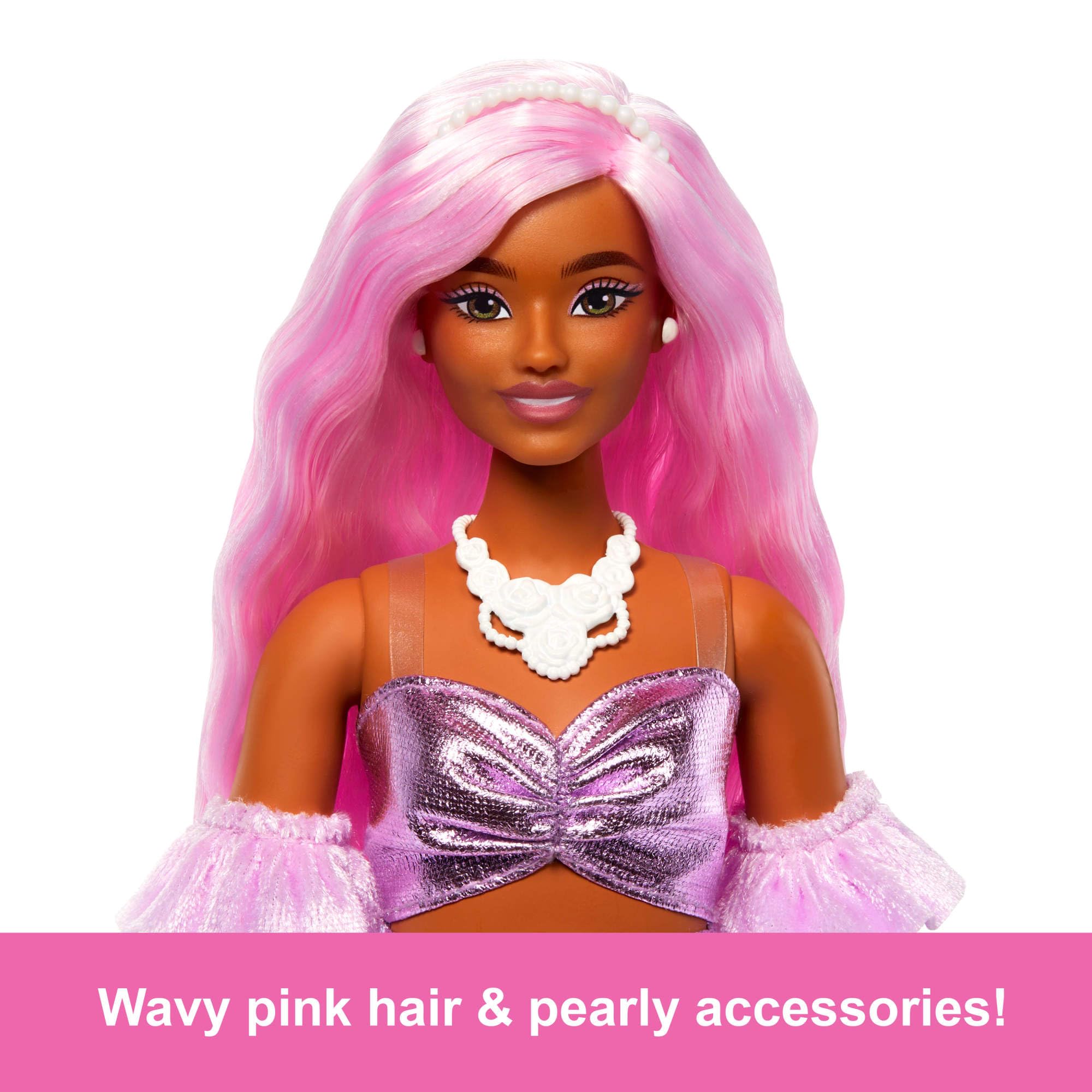 Barbie Deluxe Style Doll in Barbiecore Outfit with Pink Hair and Glossy Pink Dress 3