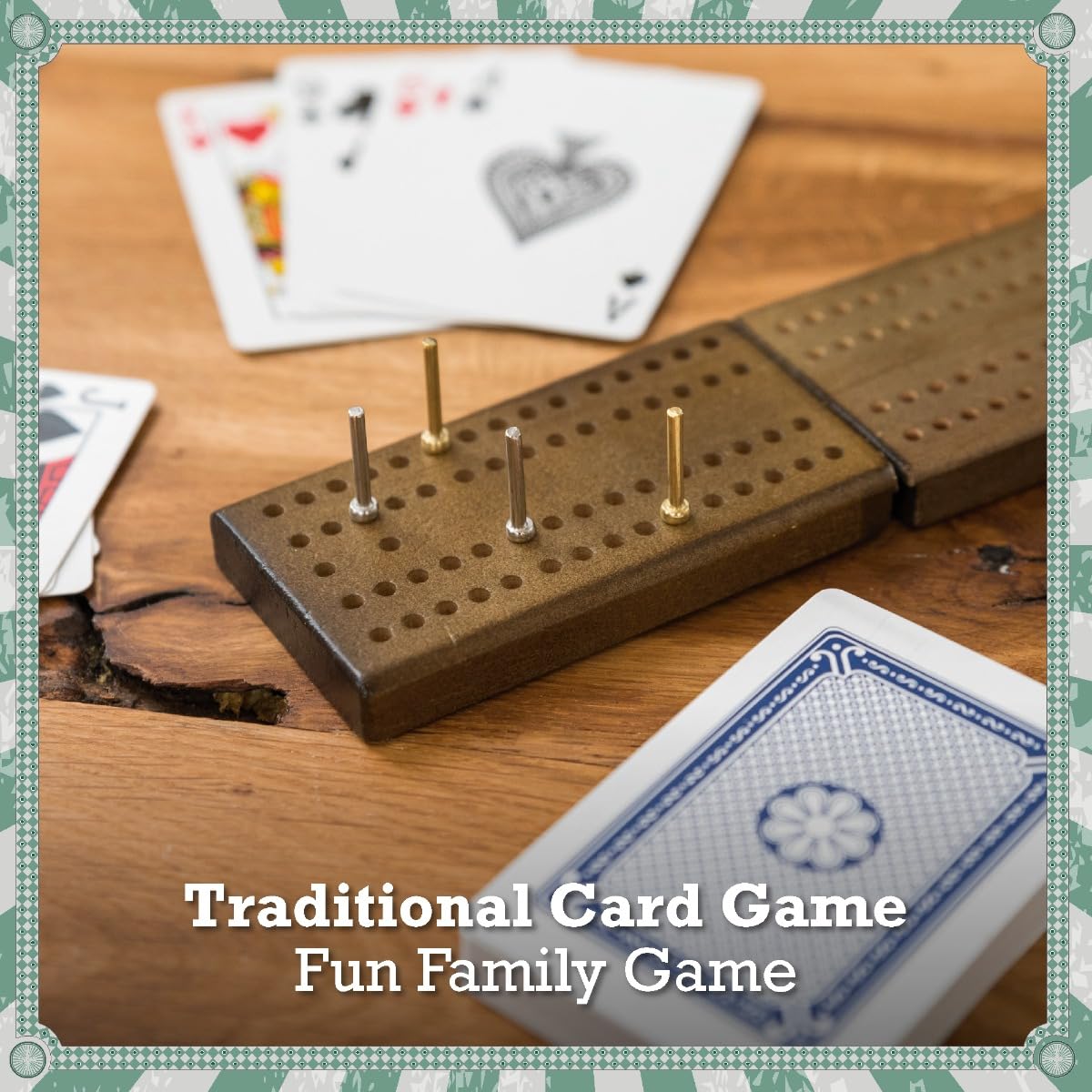 Toyrific Cribbage Board Game Set with Wooden Board, Cards & Pegs 10