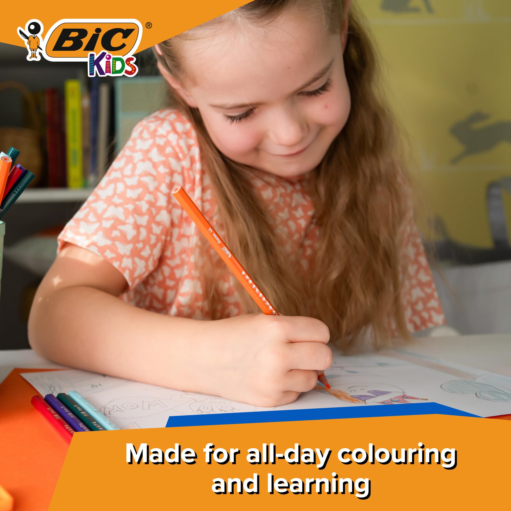 BIC Kids Tropicolors Colouring Pencils - Pack of 24 Assorted Colours | Hex Grip | Wood-Free Resin