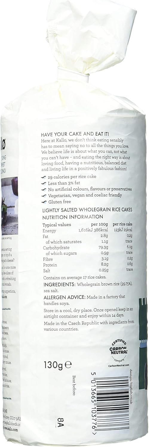 Kallo Lightly Salted Wholegrain Low Fat Rice Cakes, 12 x 130g 5