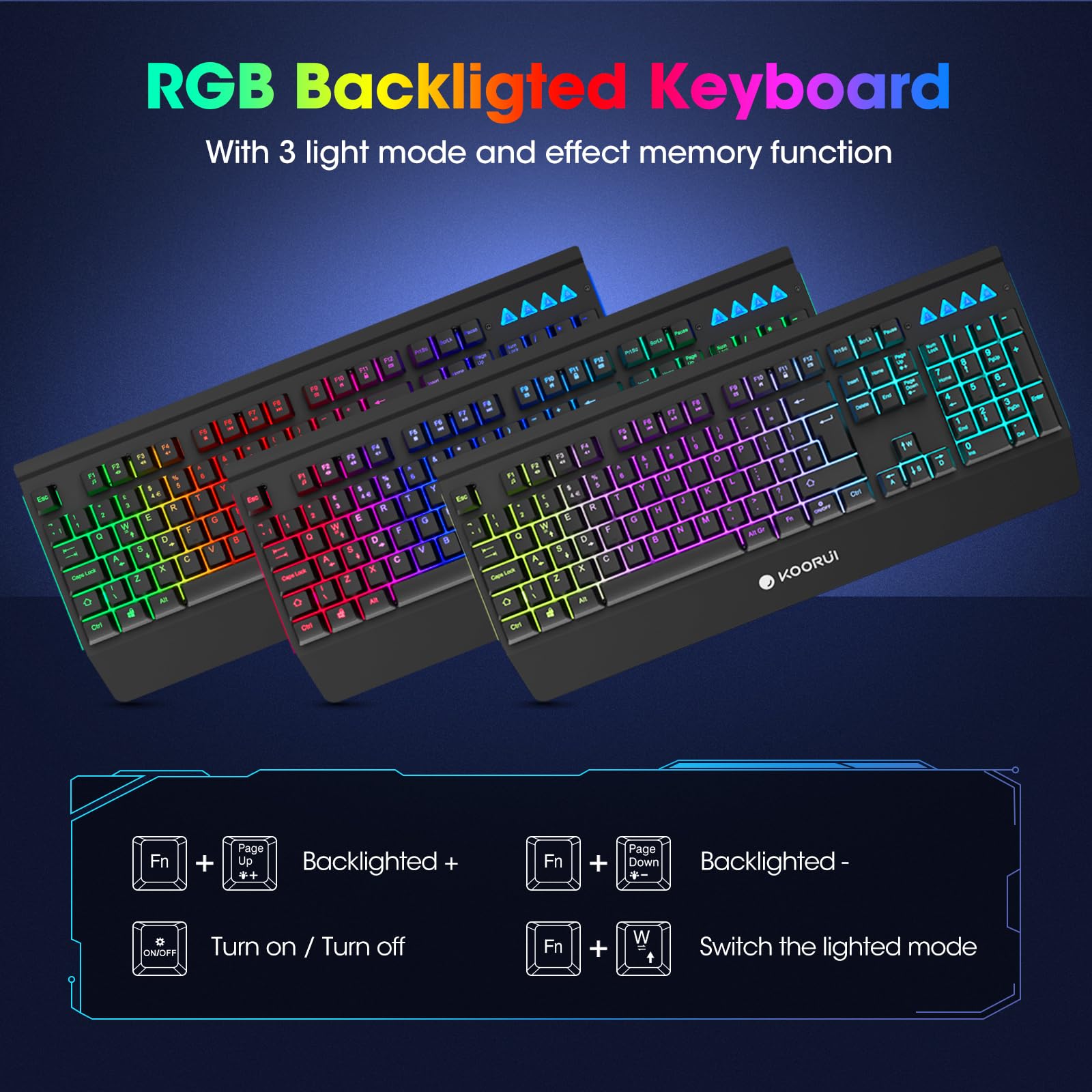 KOORUI Gaming-Tastatur – Kabelgebundene mechanische taktile Schalter RGB-Hintergrundbeleuchtung 104-Tasten PC &amp; Mac