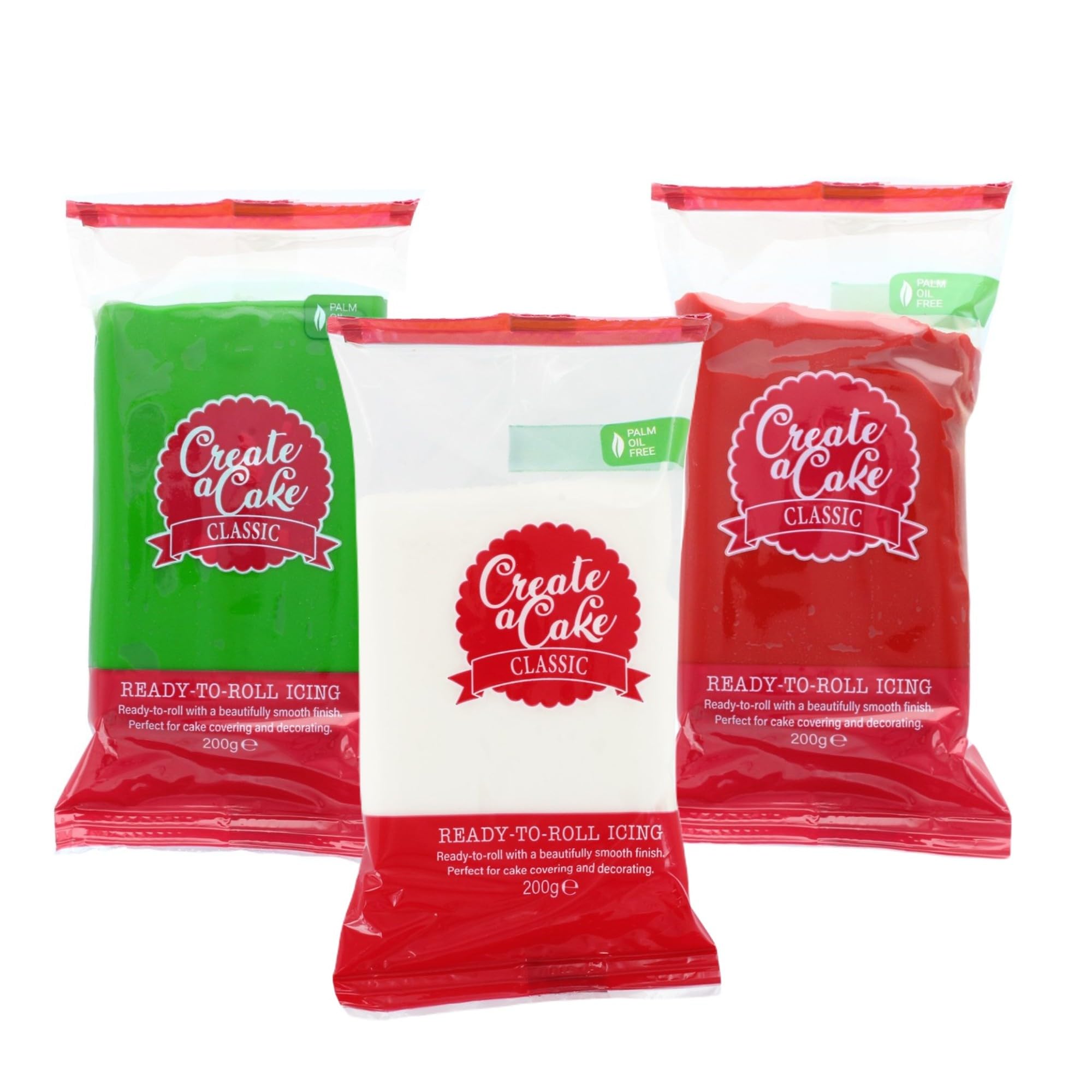 Culpitt - Create A Cake Ready to Roll Icing Red, Green & White Christmas Multipack