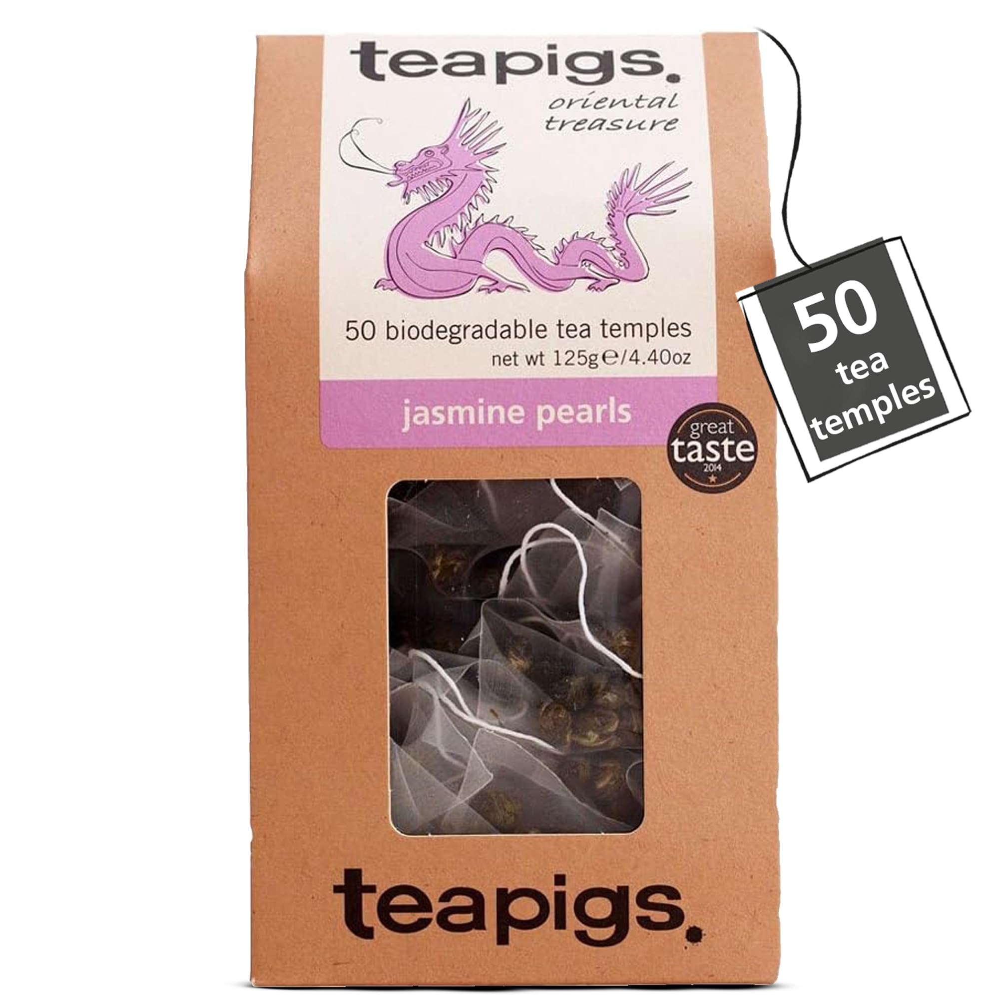 teapigs Jasmine Pearls Grüner Tee – Handgerollte Teebeutel mit Jasmingeschmack, 50 biologisch abbaubare Teebeutel