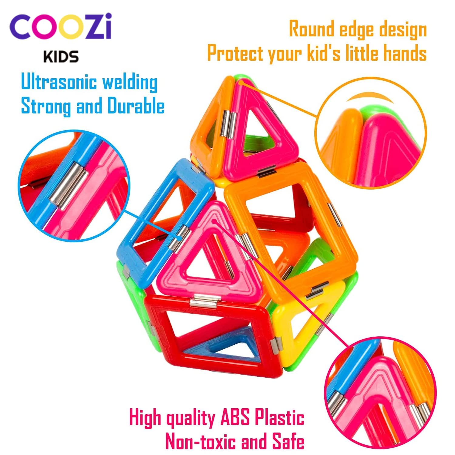 COOZI Magnetic Tiles for Kids - 40pc STEM Magnetic Building Blocks Set for Ages 3+ 14