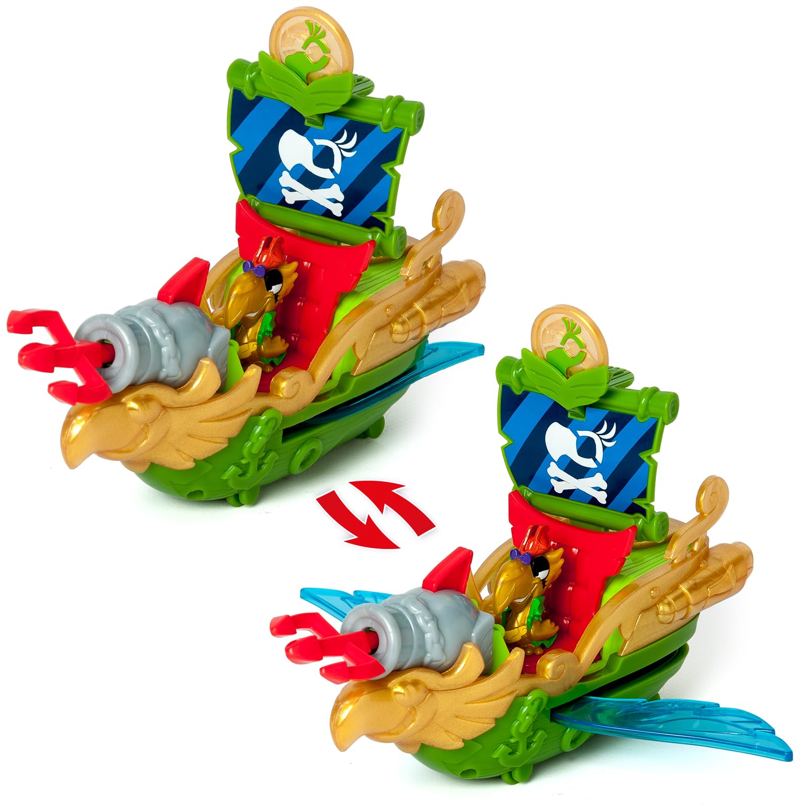 PIRATIX Sky Hunter Pirate Ship Playset - Parrot-Shaped Adventure Vehicle with Flapping Wings & Cannon for Kids 3+ 5