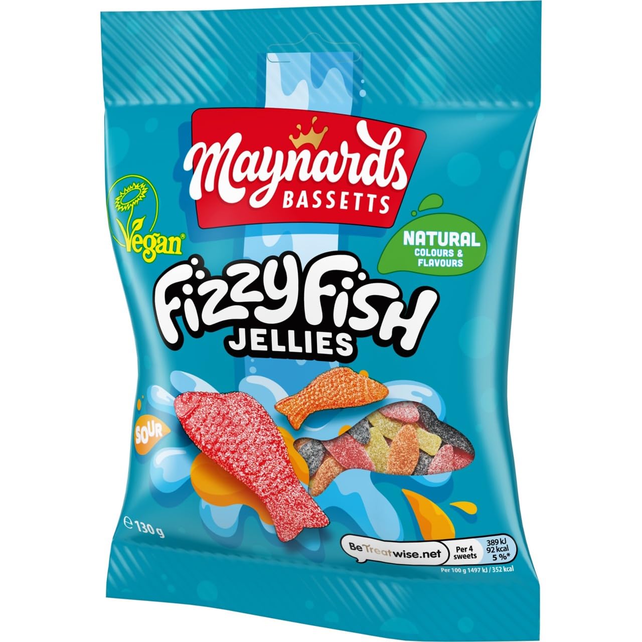 Maynards Bassetts Fizzy Fish, weiche und sprudelnde Fruchtgelee-Süßigkeiten – 130-g-Beutel