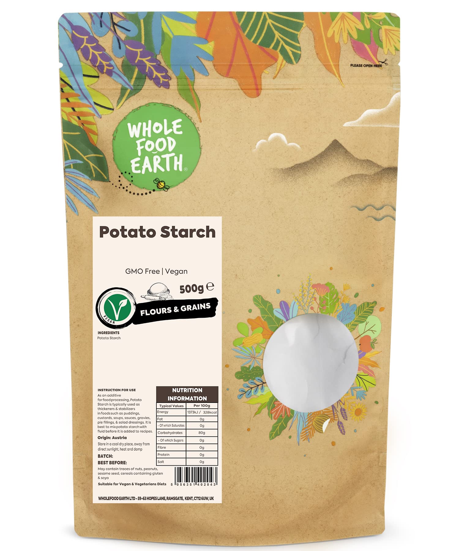 Wholefood Earth Potato Starch 500g | GMO-Free, Vegan, No Added Sugar