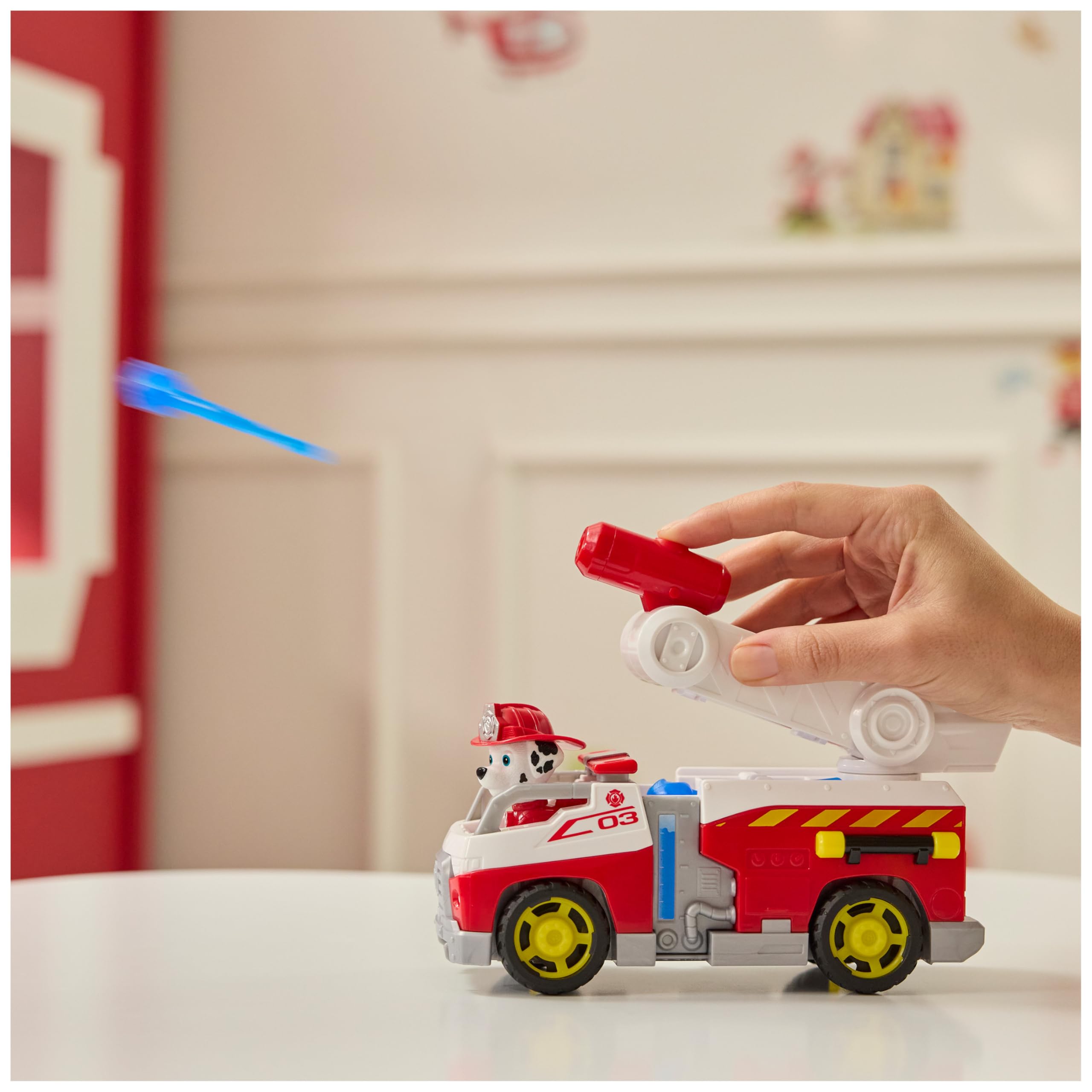 Paw Patrol Marshall Rescue Fire Engine with Action Figure & Projectile Launcher - Fire Truck Toy for Kids 3+ 4
