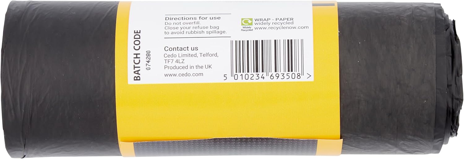 Polylina 20er-Pack schwarze Müllbeutel mit flacher Oberseite, 75 l, aus 70 % recyceltem Kunststoff