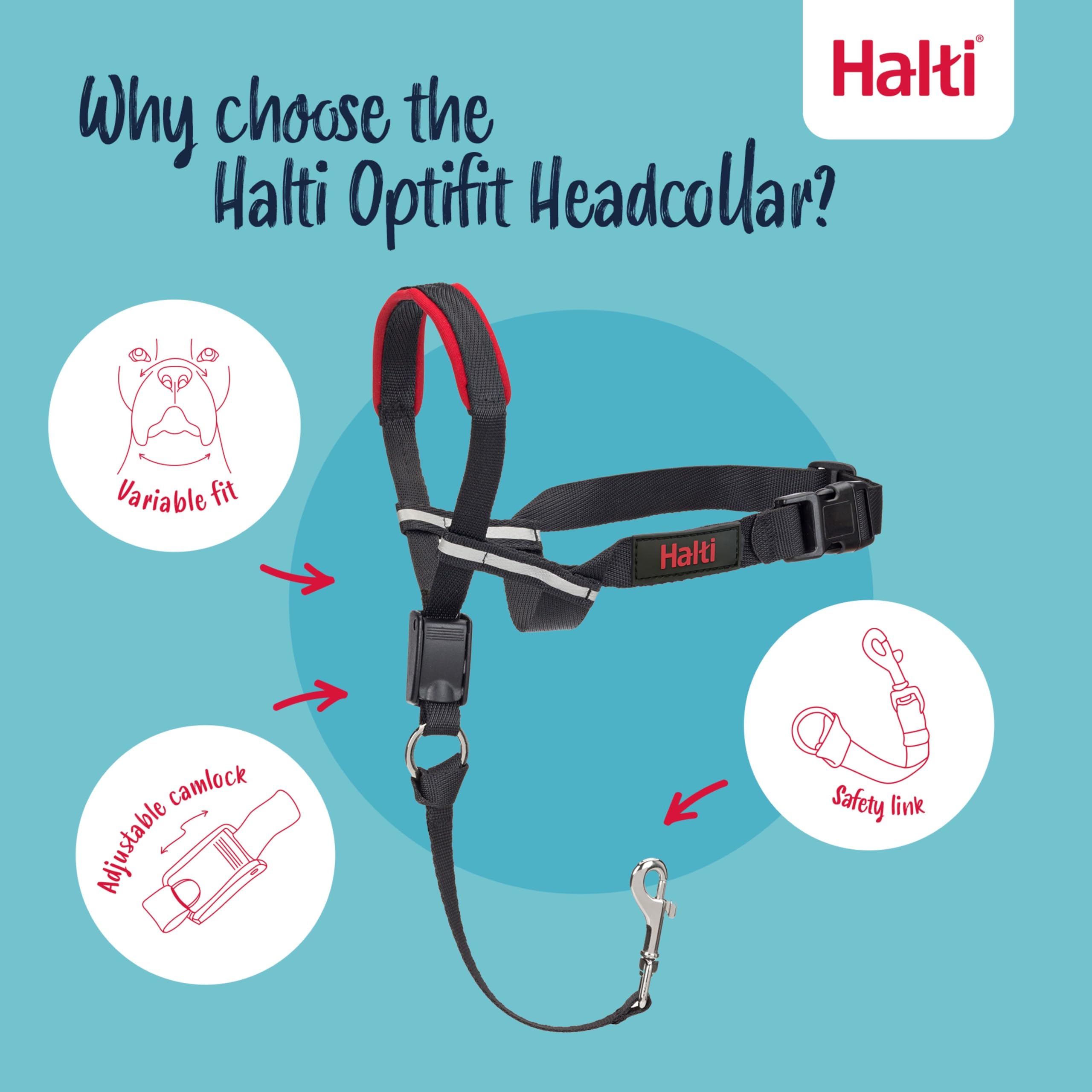 Halti Optifit Headcollar - Stops Pulling, Adjustable Fit | Size Large, Black 3